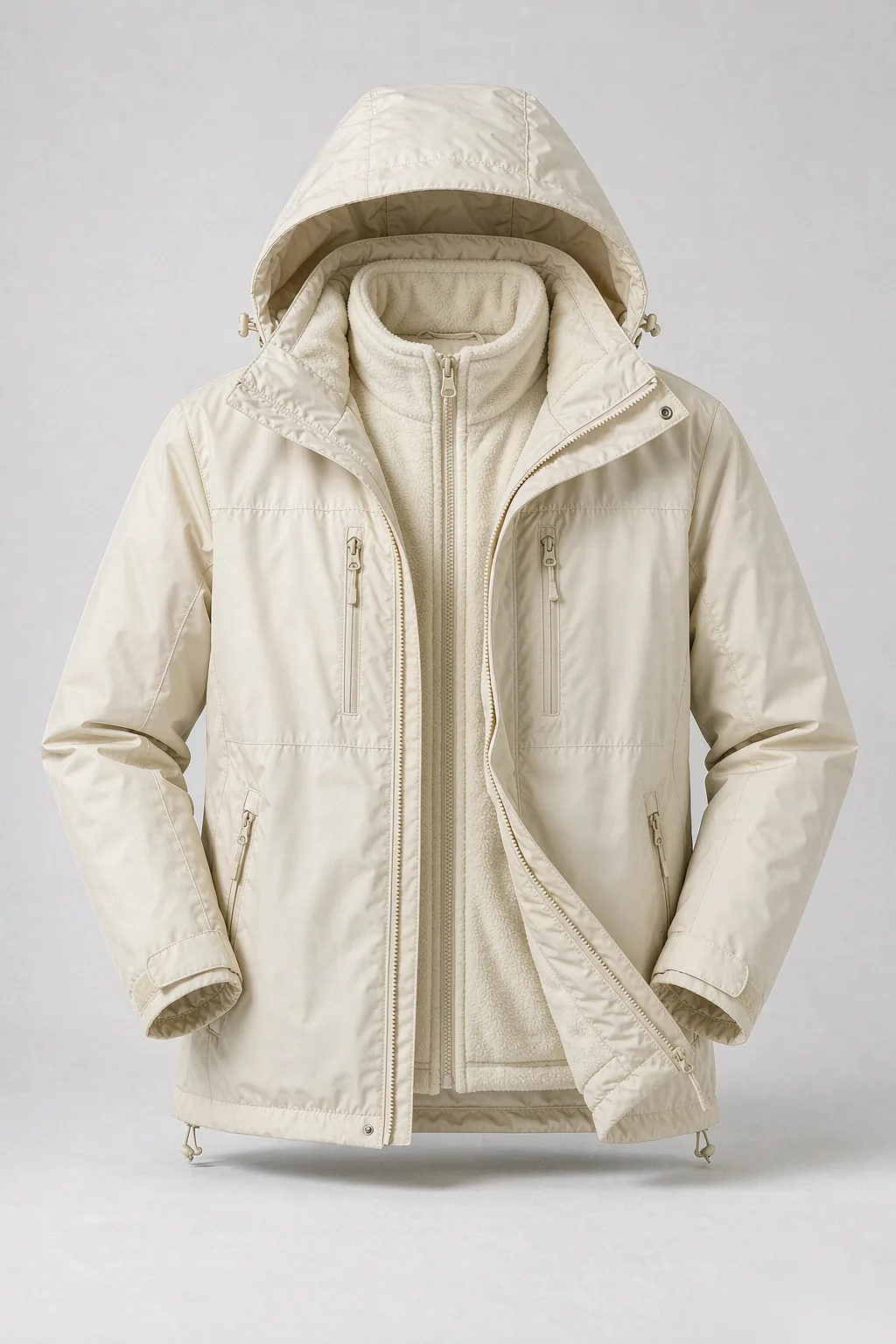 Men's h1 waterproof jacket front view - cream white