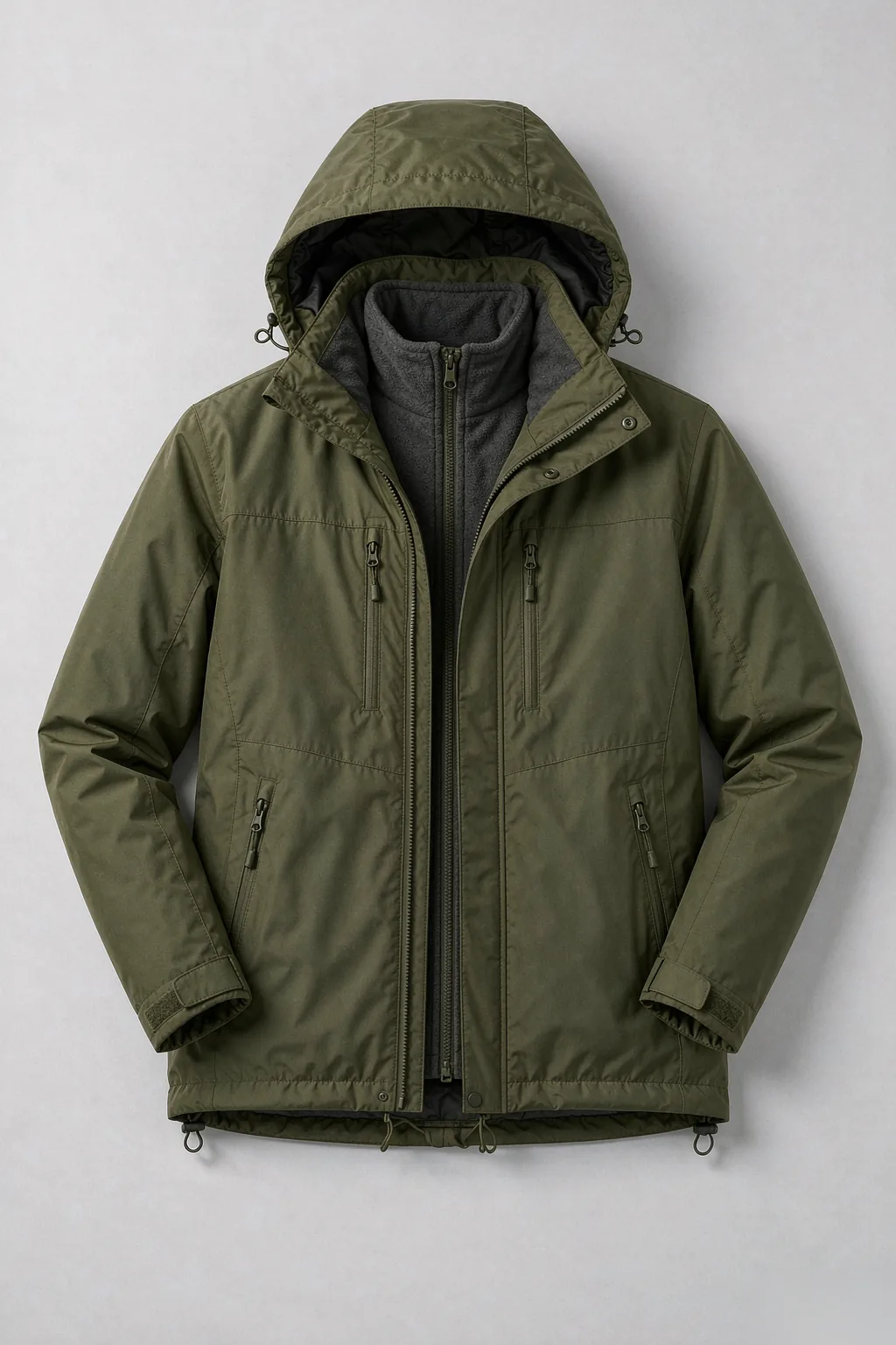 Men's h1 waterproof jacket front view - olive green