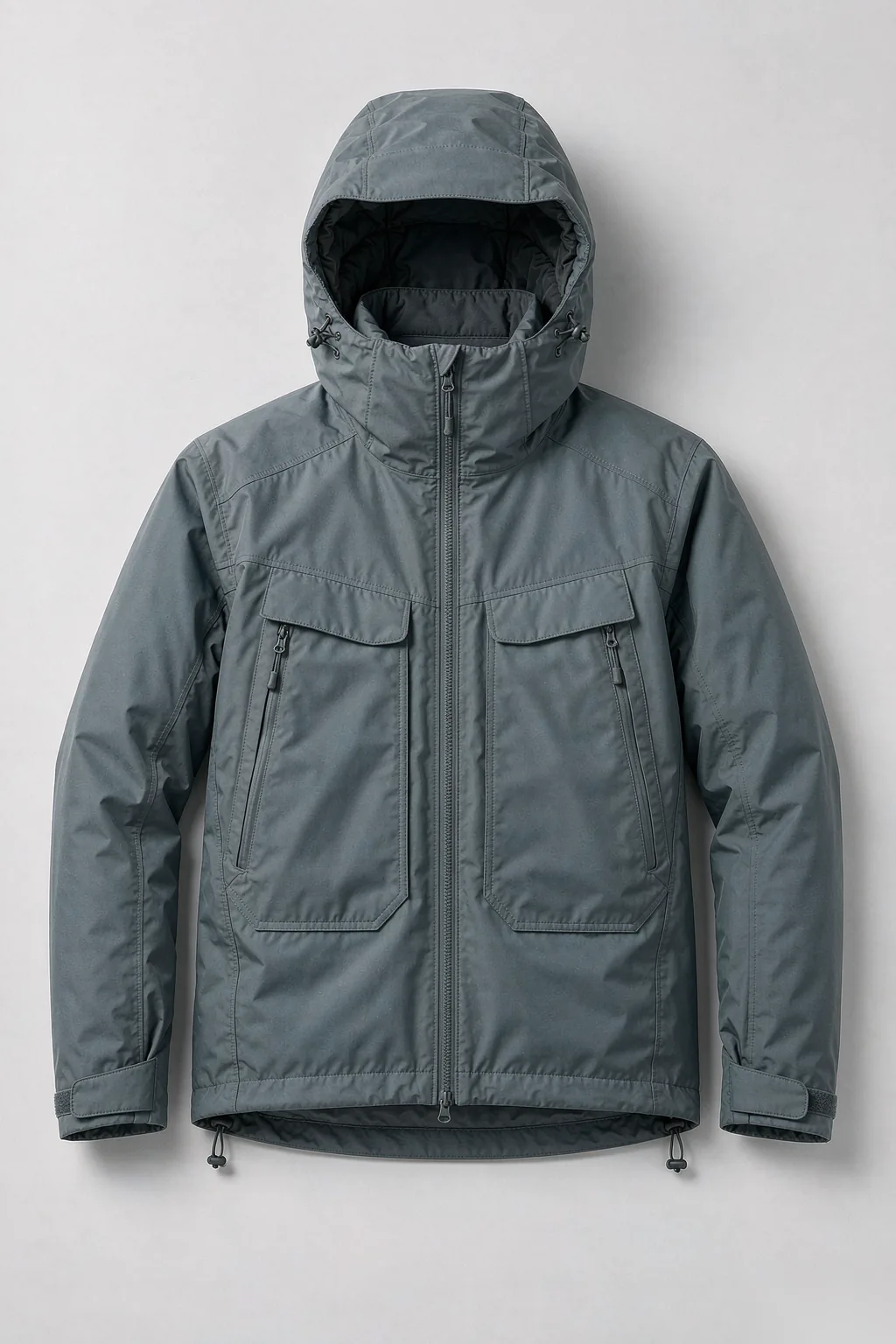 Men's h2 waterproof jacket front view - gray blue