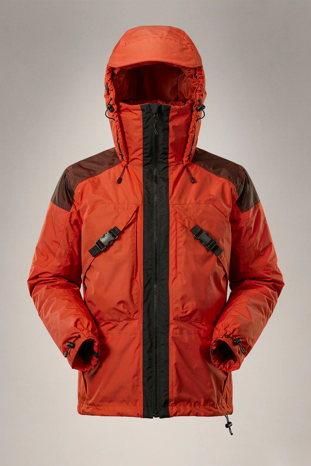 Men's h2 waterproof jacket front view - signal orange