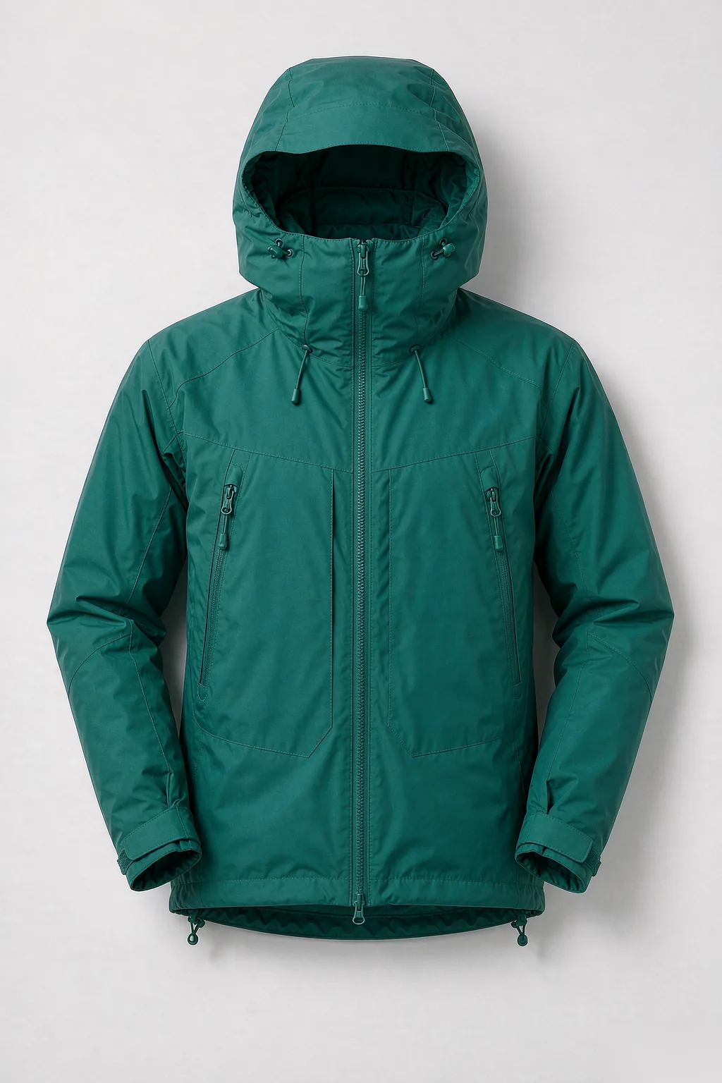 Men's h2 waterproof jacket front view - teal green