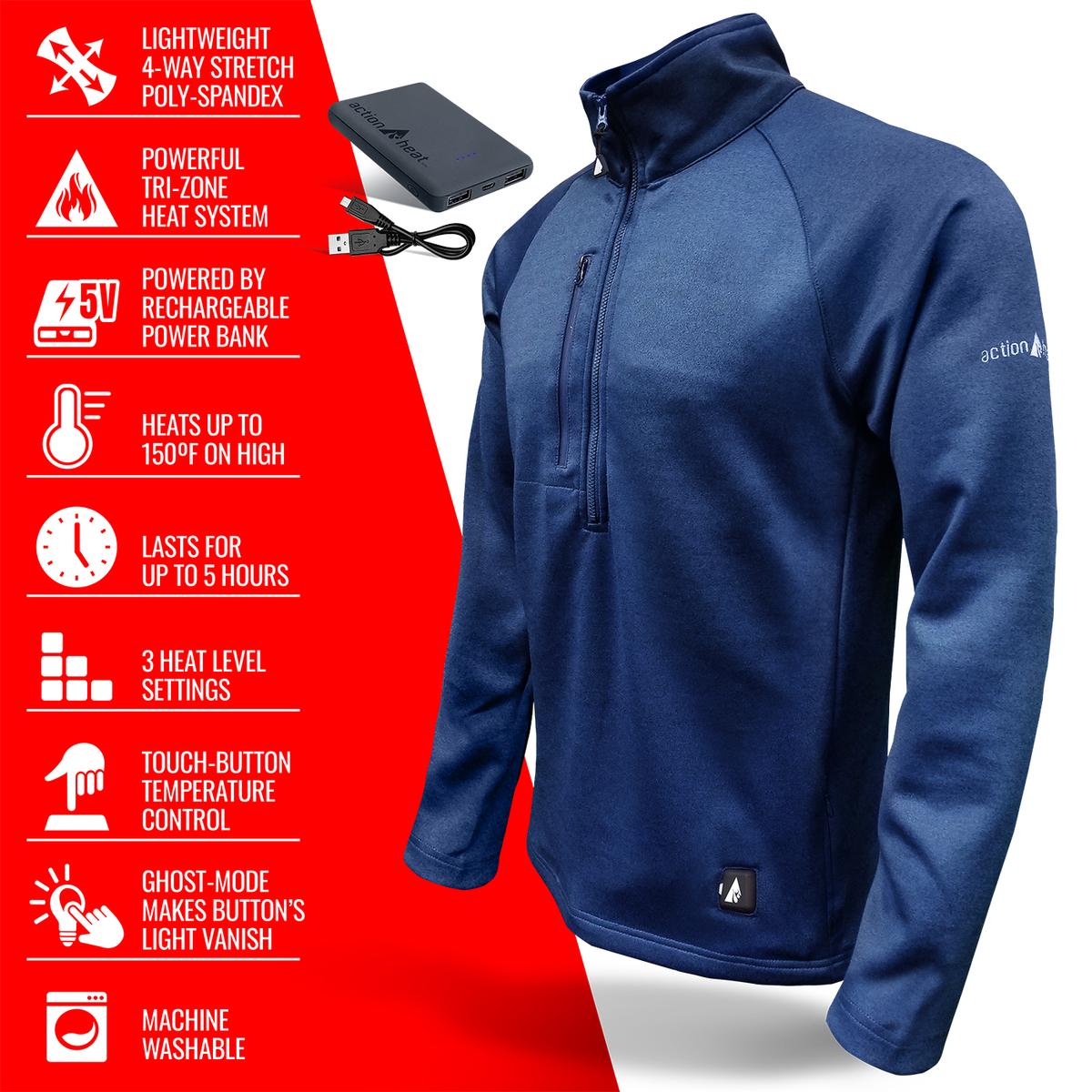 Heatrea 5V Men's 1/2 Zip Pullover Battery Heated Shirt