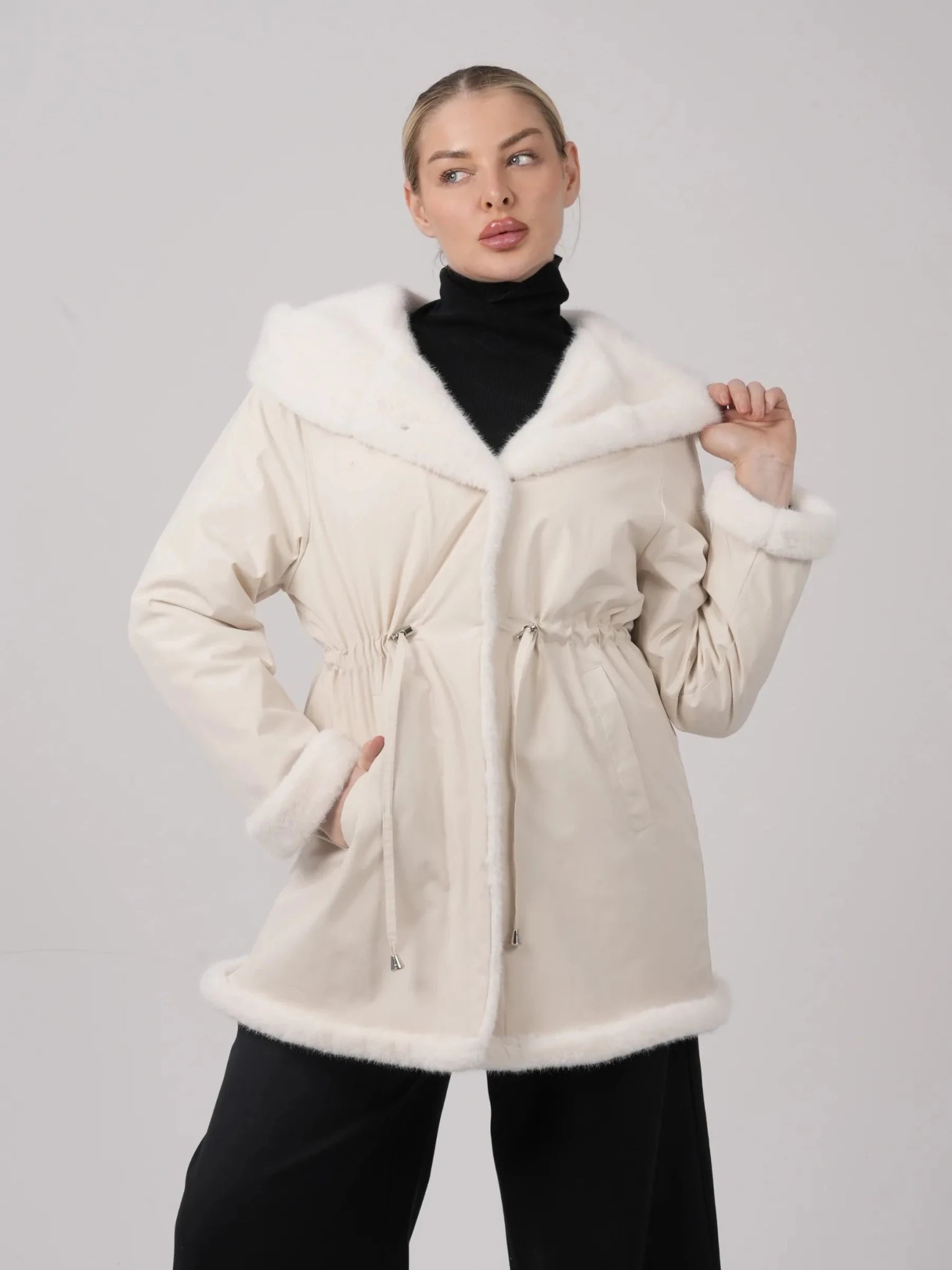 Faux Fur Lined Mid Length Rain Coat - product image 4
