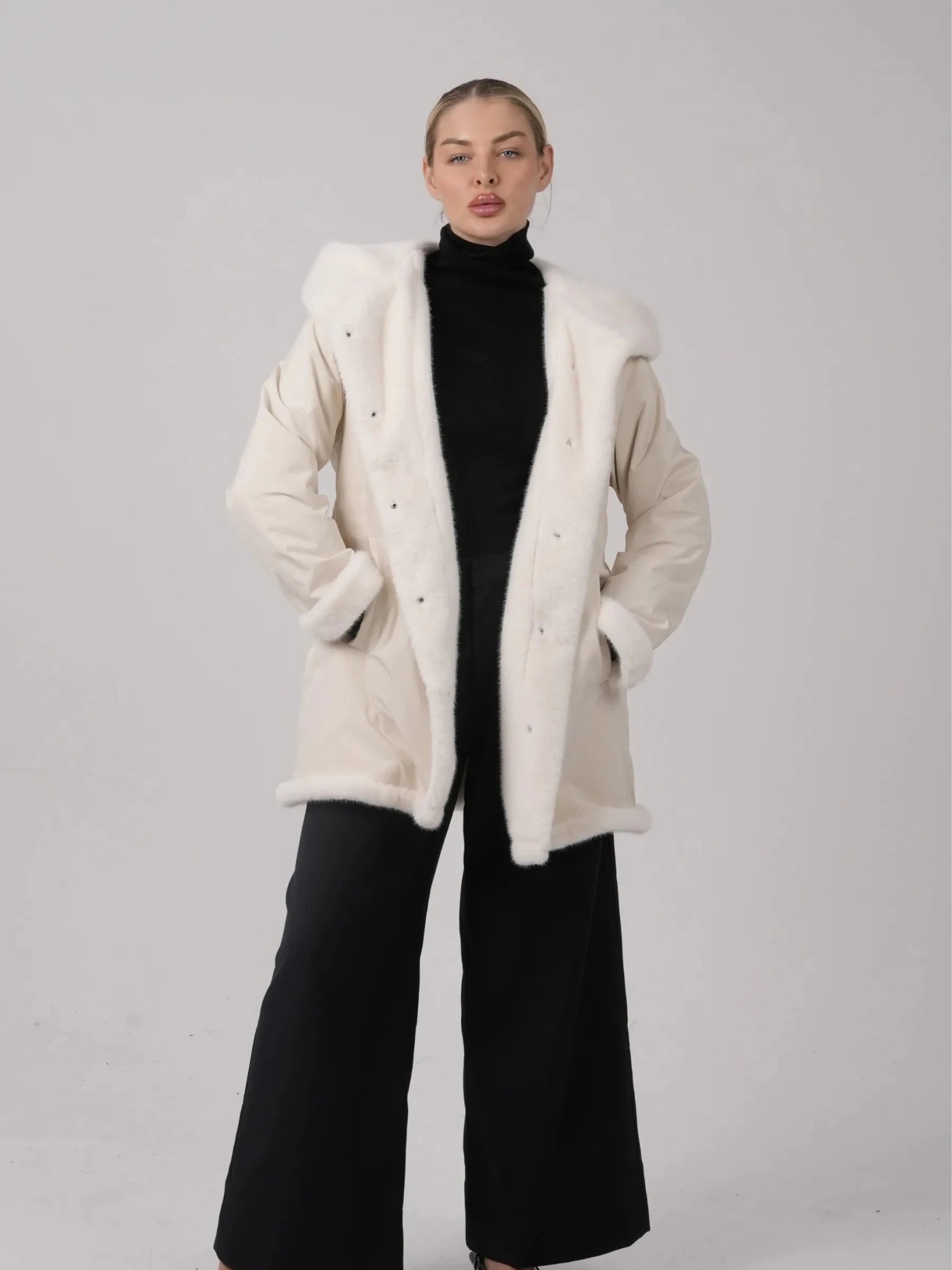Faux Fur Lined Mid Length Rain Coat - product image 2