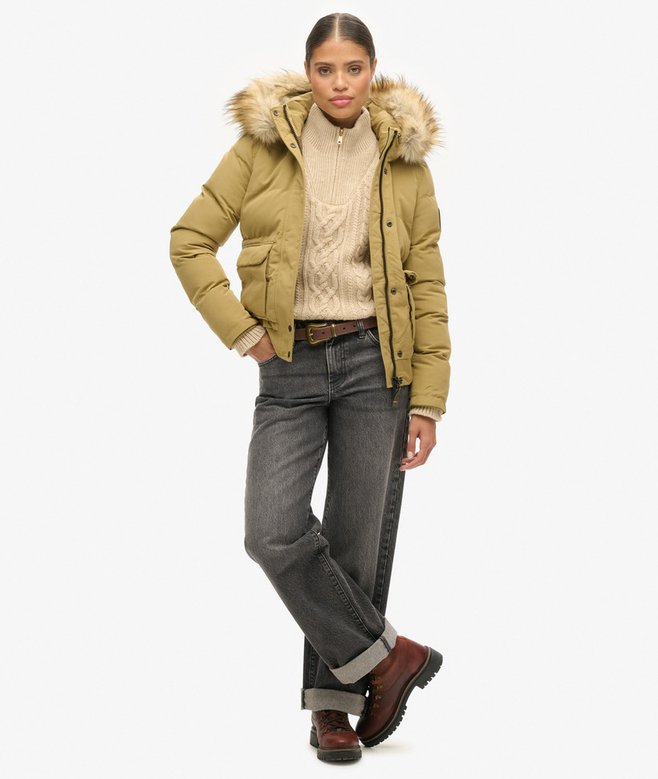Everest Hooded Puffer Bomber Jacket - Camel view 2