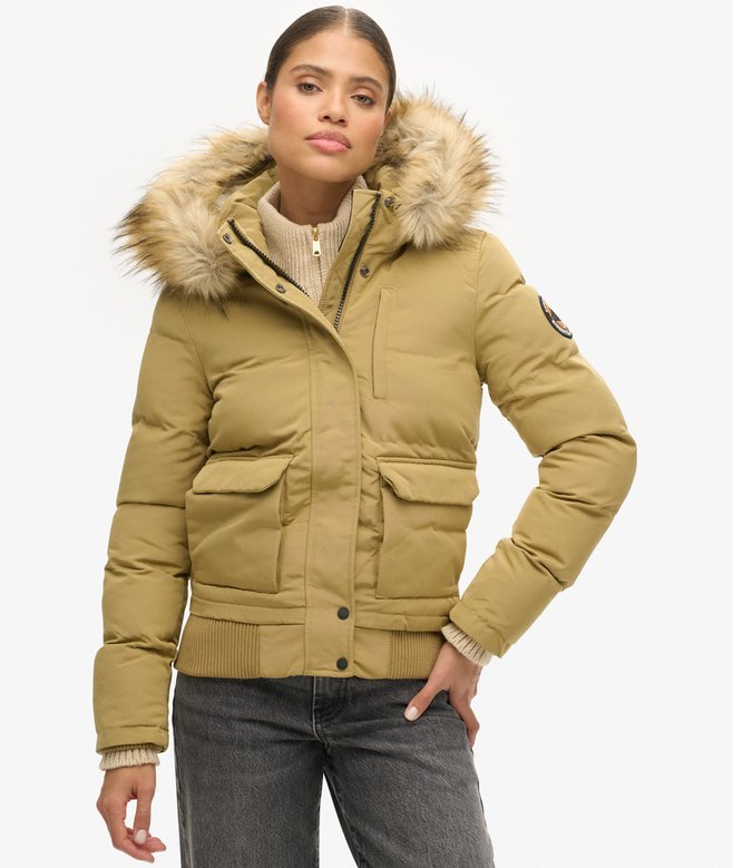 Everest Hooded Puffer Bomber Jacket - Camel view 5