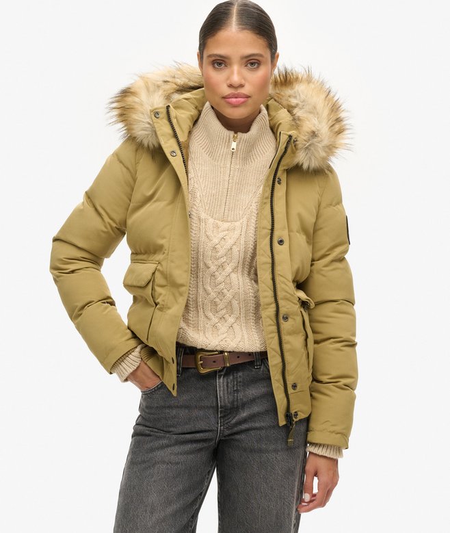 Everest Hooded Puffer Bomber Jacket - Camel view 1