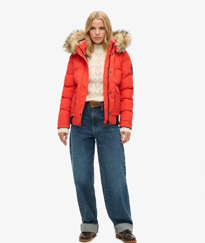 Everest Hooded Puffer Bomber Jacket - Bold Orange view 2