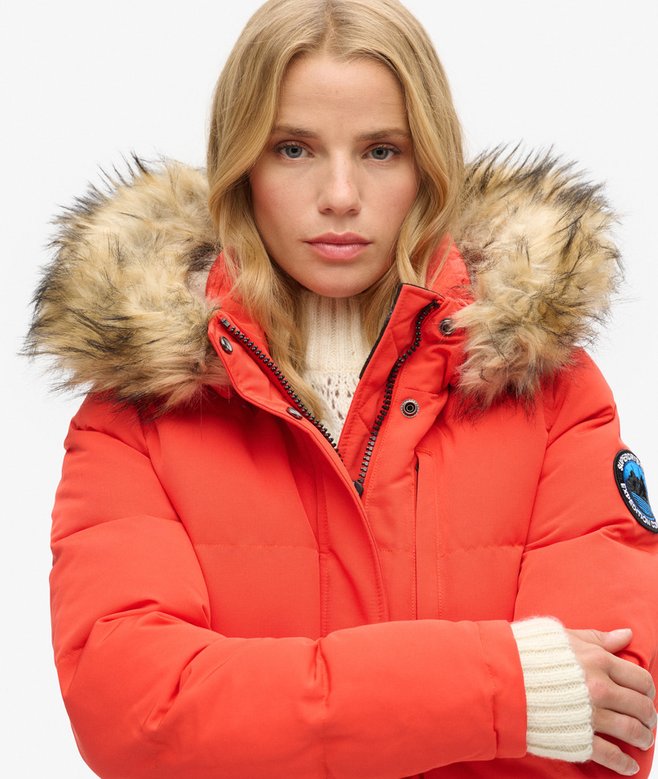Everest Hooded Puffer Bomber Jacket - Bold Orange view 3
