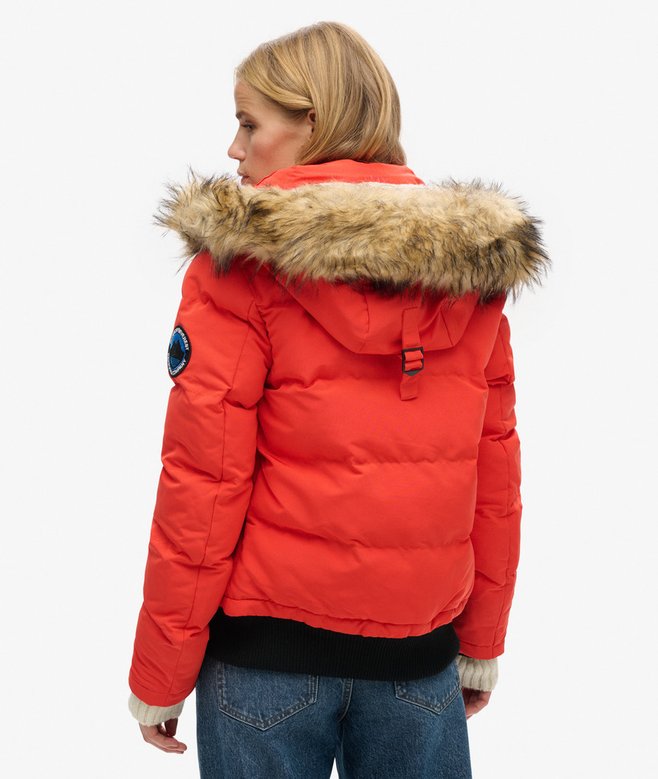 Everest Hooded Puffer Bomber Jacket - Bold Orange view 4