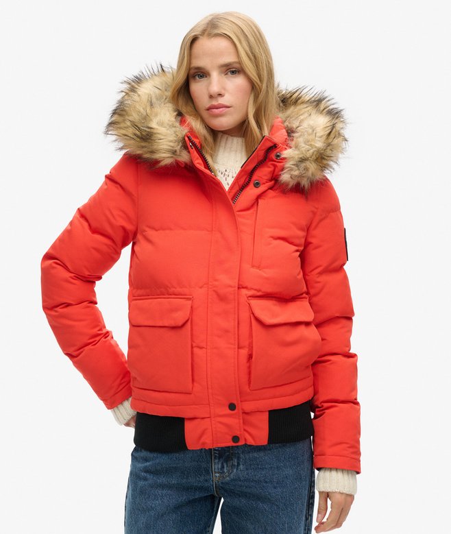 Everest Hooded Puffer Bomber Jacket - Bold Orange view 5