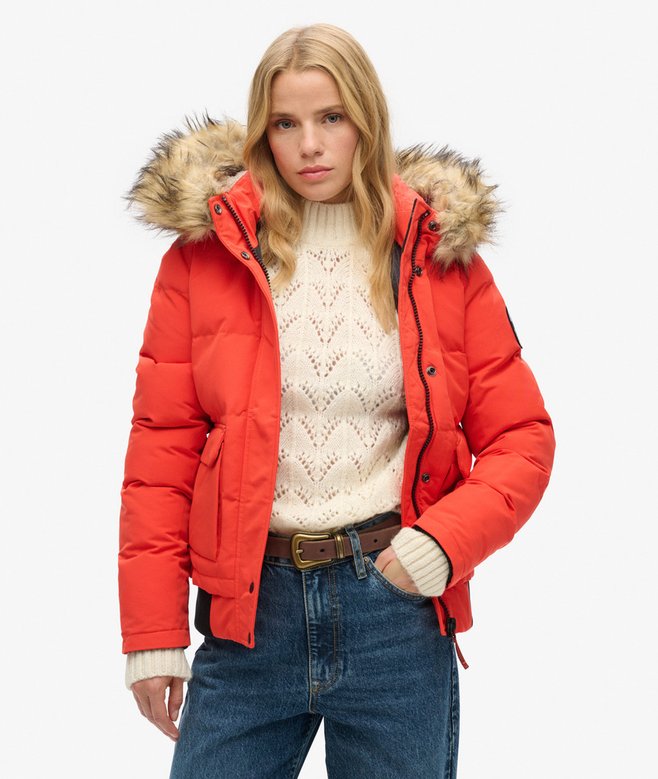 Everest Hooded Puffer Bomber Jacket - Bold Orange view 1