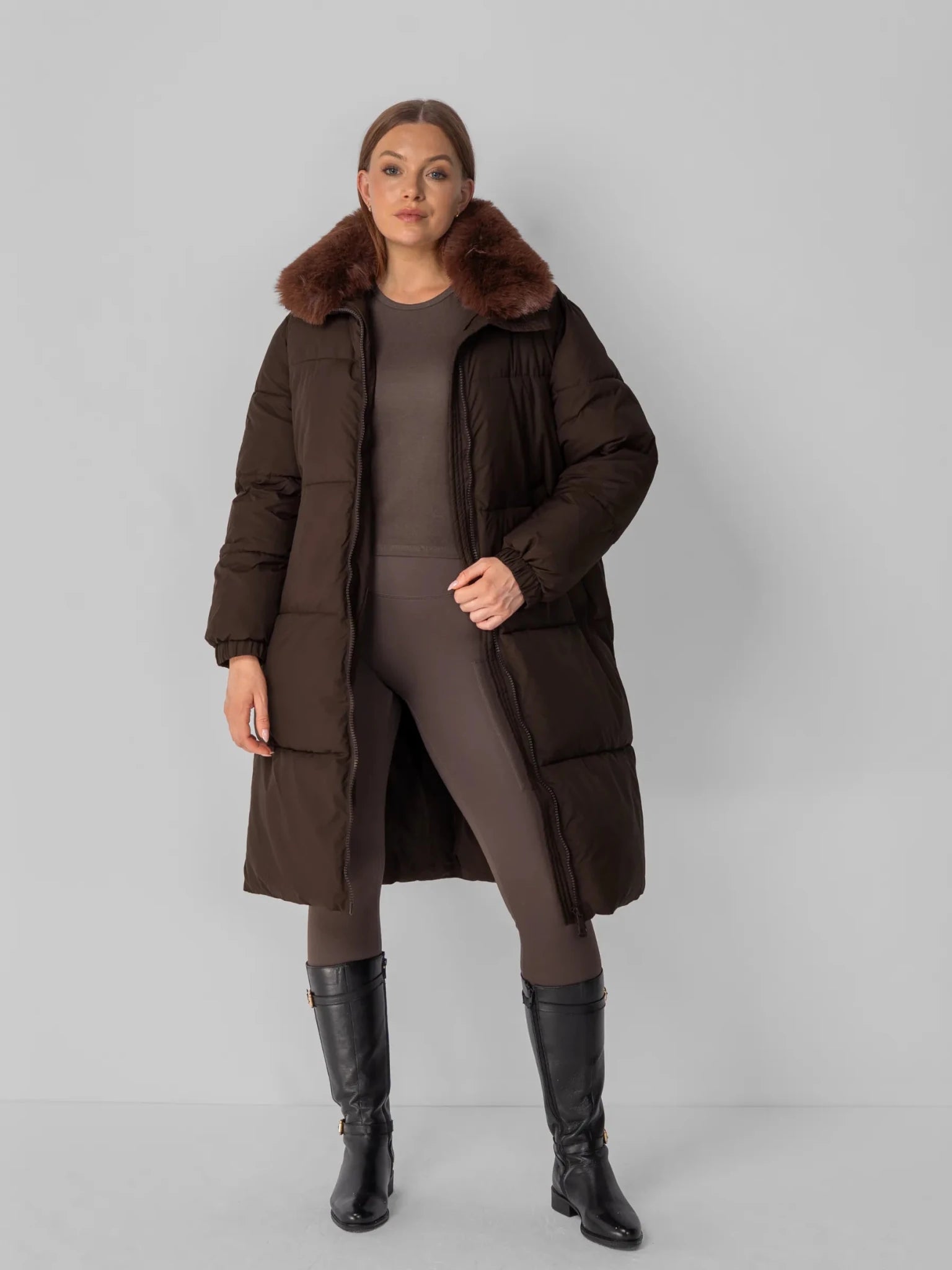 Faux Fur Collar Long Puffer Jacket - product image 9