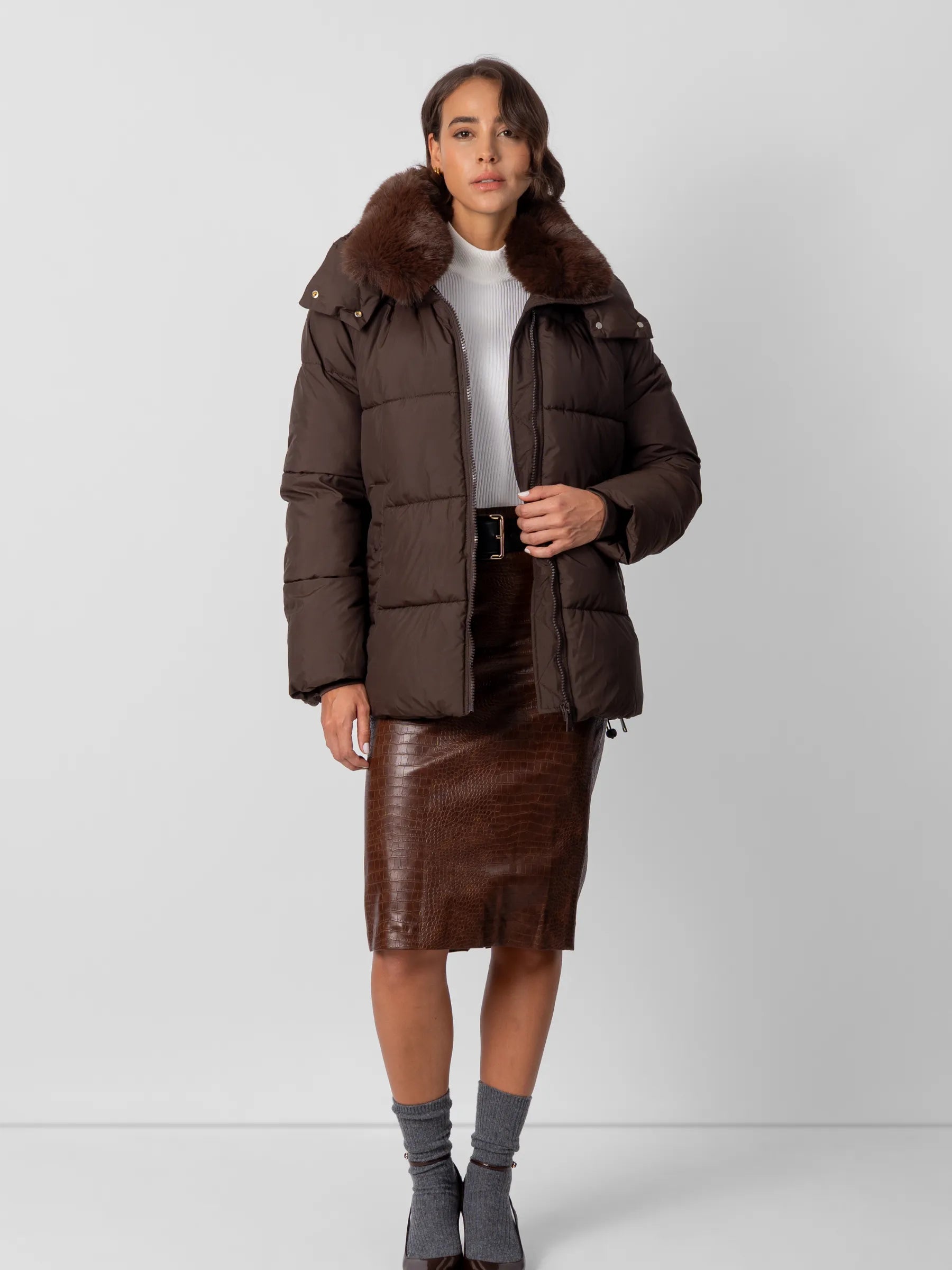 Detachable Faux Fur Collar Hooded Puffer - product image 2