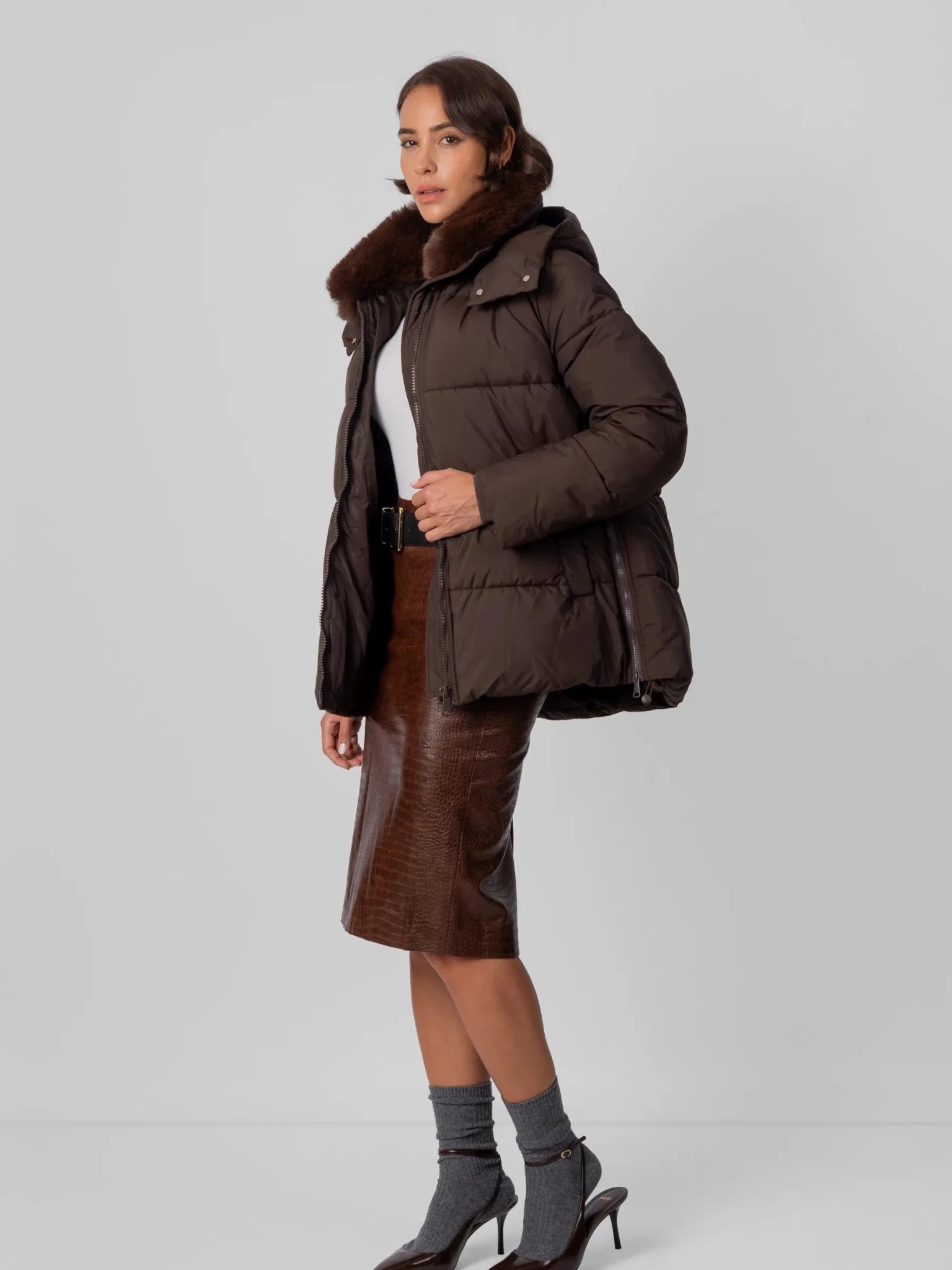 Detachable Faux Fur Collar Hooded Puffer - product image 15
