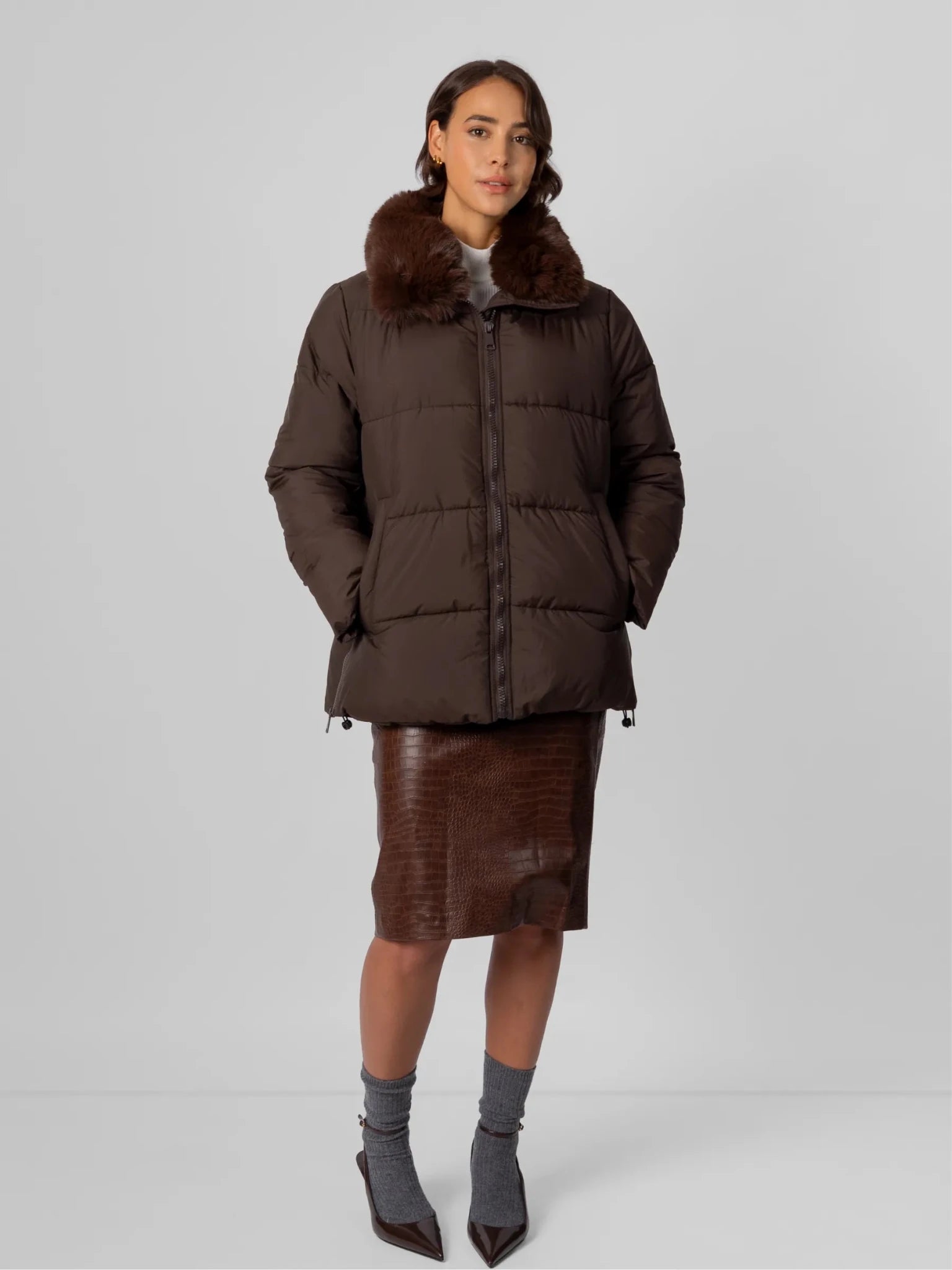 Detachable Faux Fur Collar Hooded Puffer - product image 3