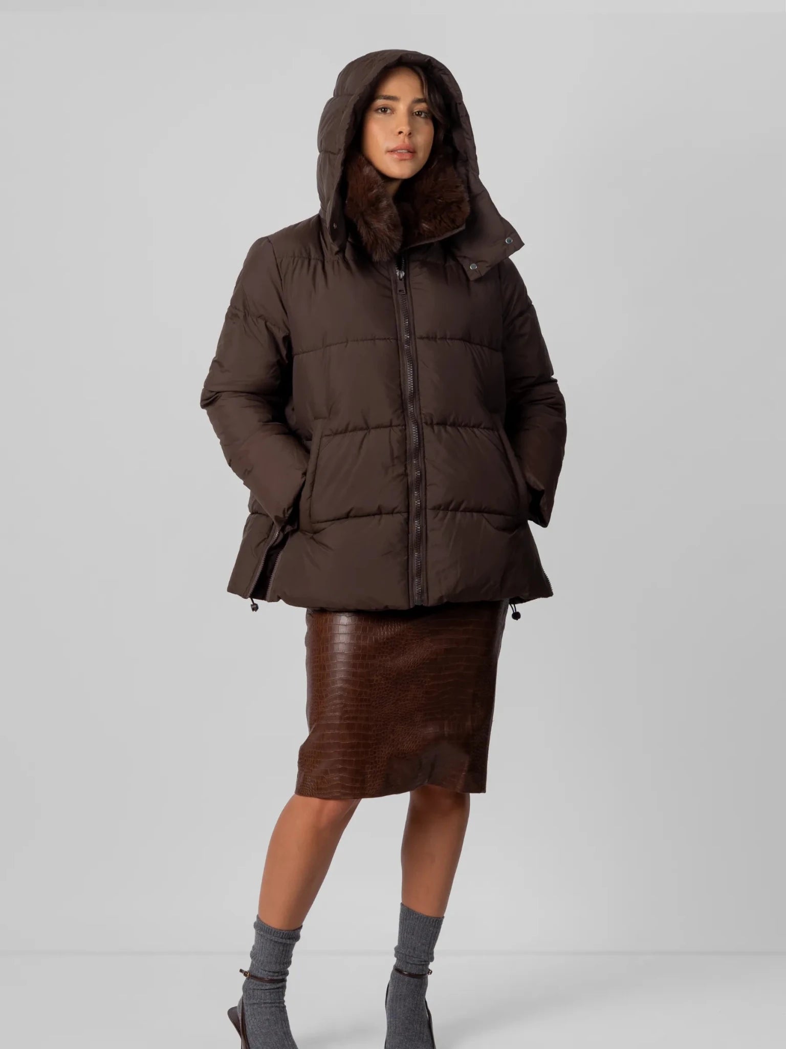 Detachable Faux Fur Collar Hooded Puffer - product image 4