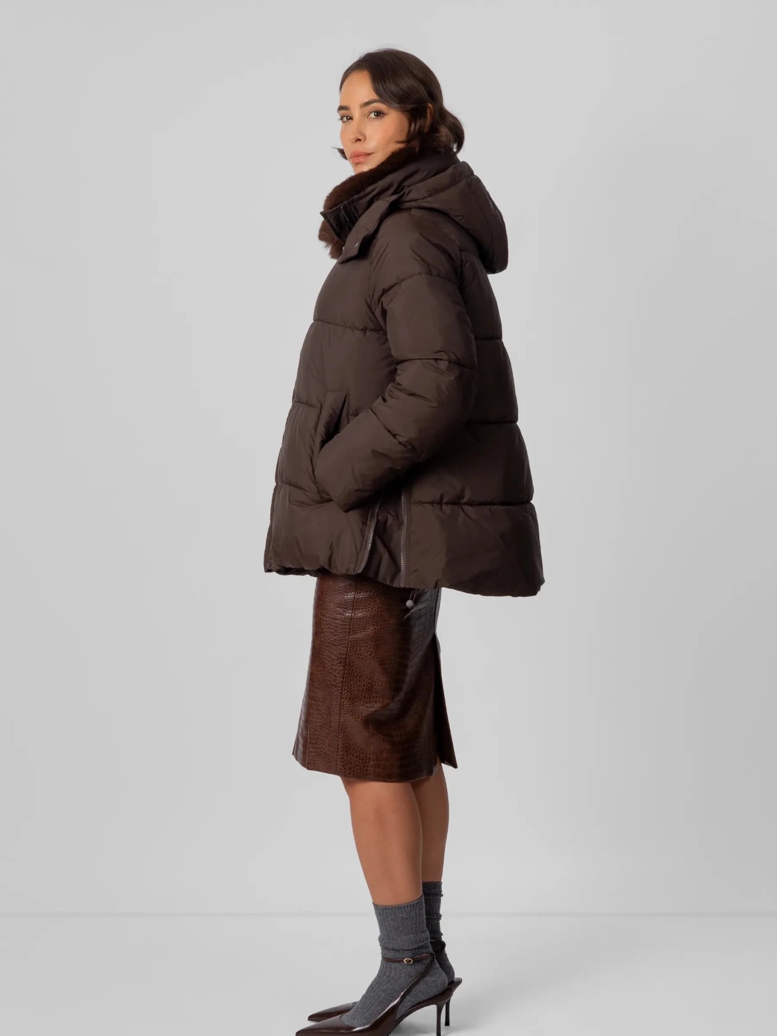Detachable Faux Fur Collar Hooded Puffer - product image 14