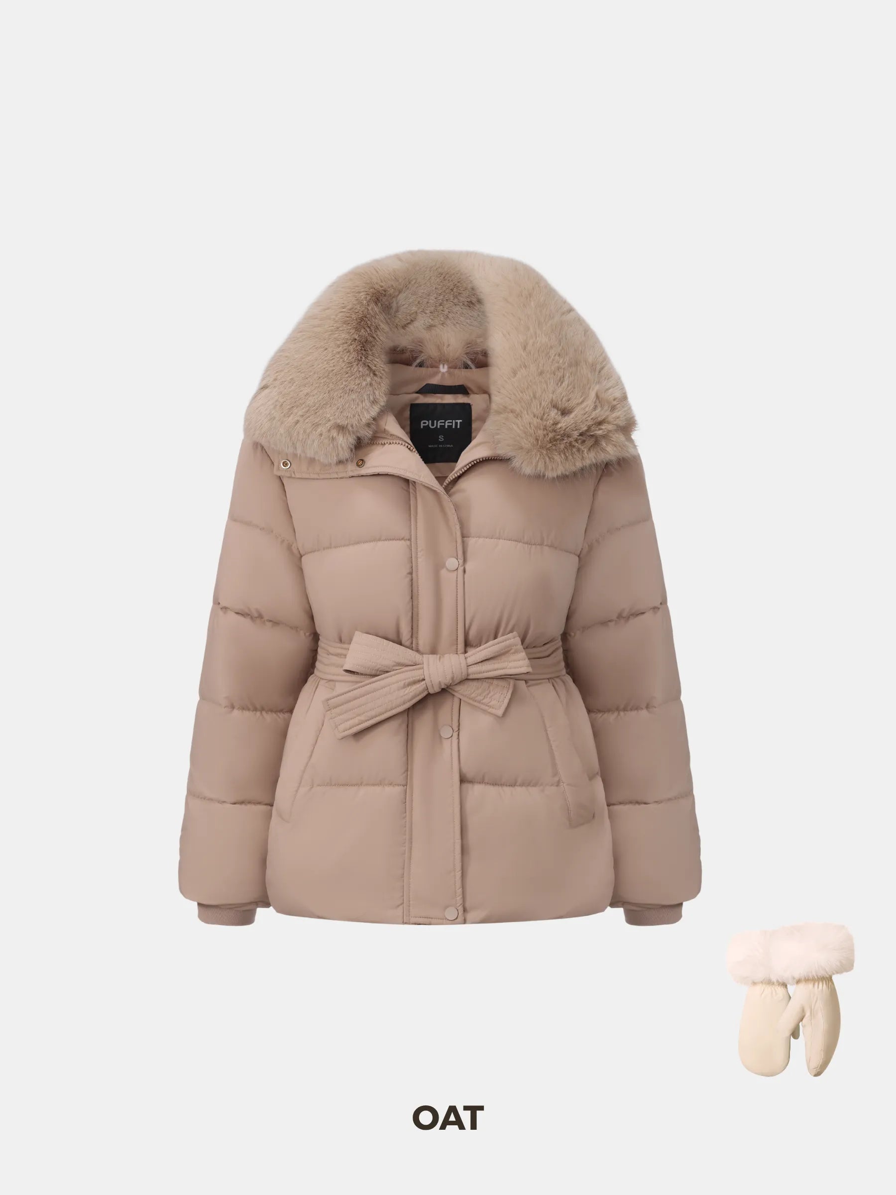 Elevated Detachable Faux Fur Collar Puffer With Belt - product image 9