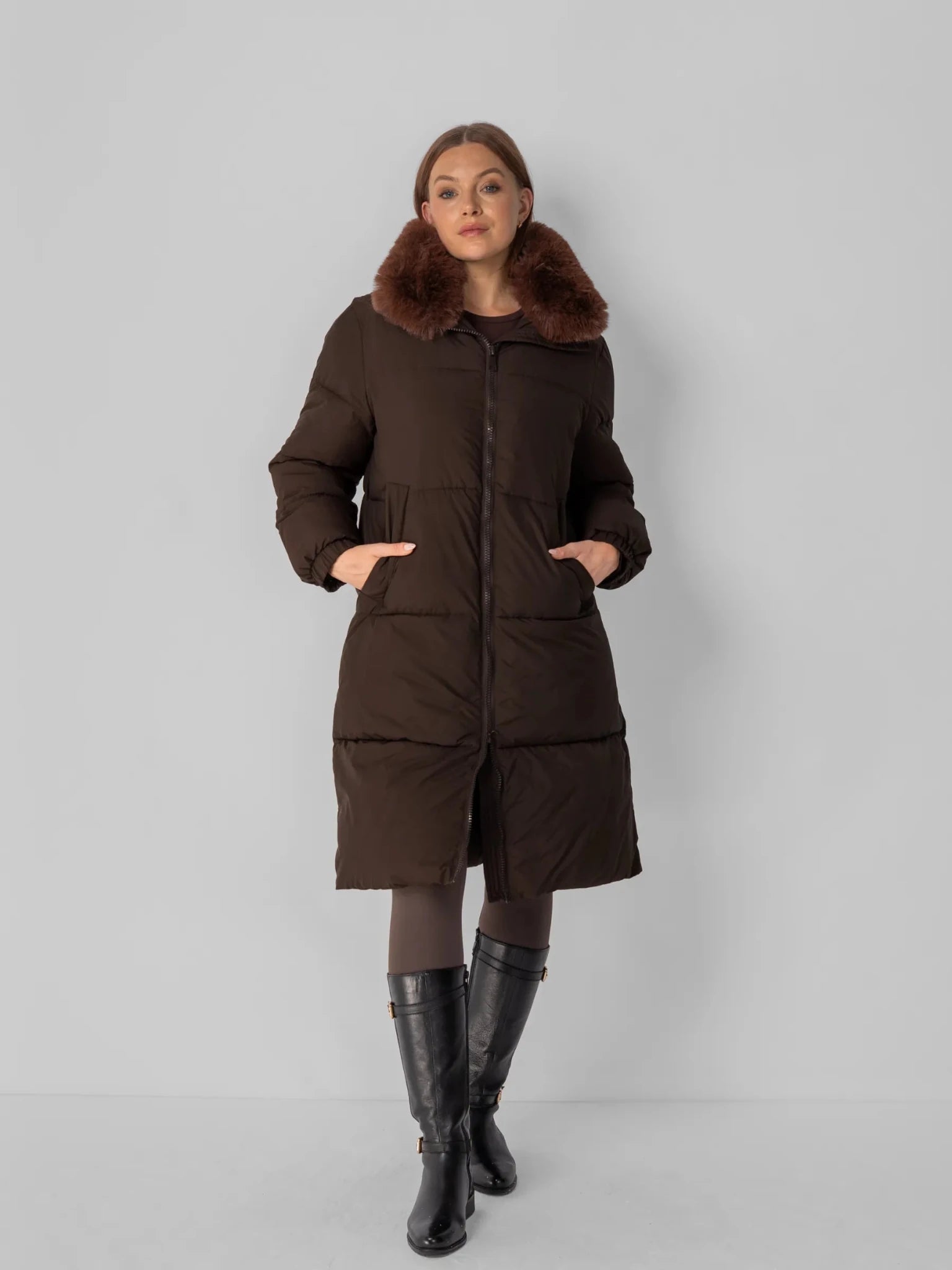 Faux Fur Collar Long Puffer Jacket - product image 11