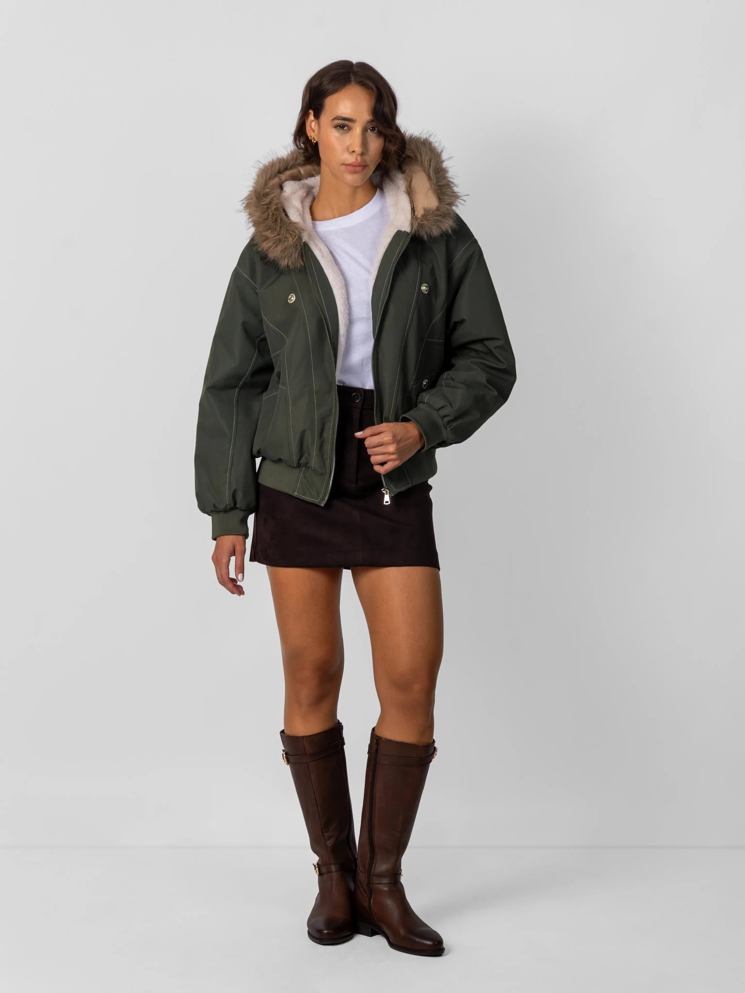 Faux Fur Lined And Trim Bomber Jacket - product image 5