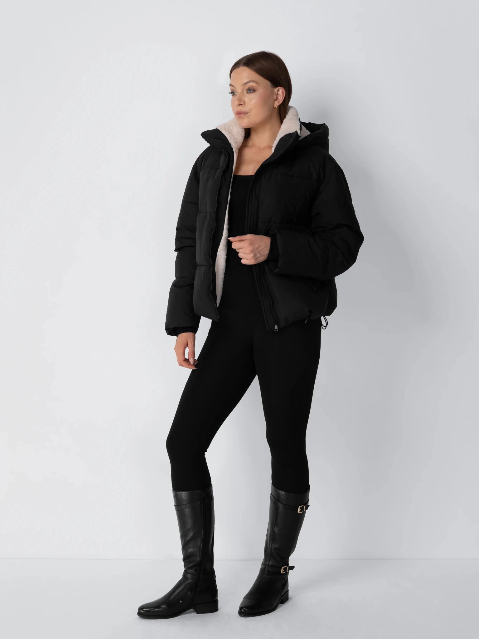Faux Fur Lined Detachable Hooded Short Puffer Jacket - product image 17