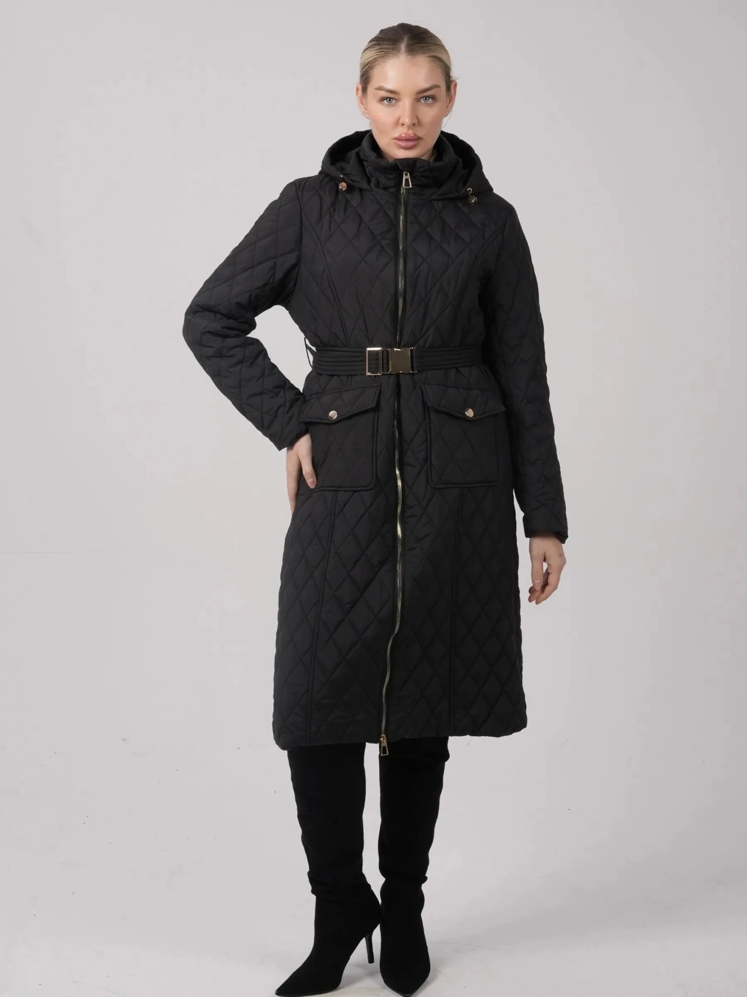 Long Dimond Quilted Belted Puffer - product image 4
