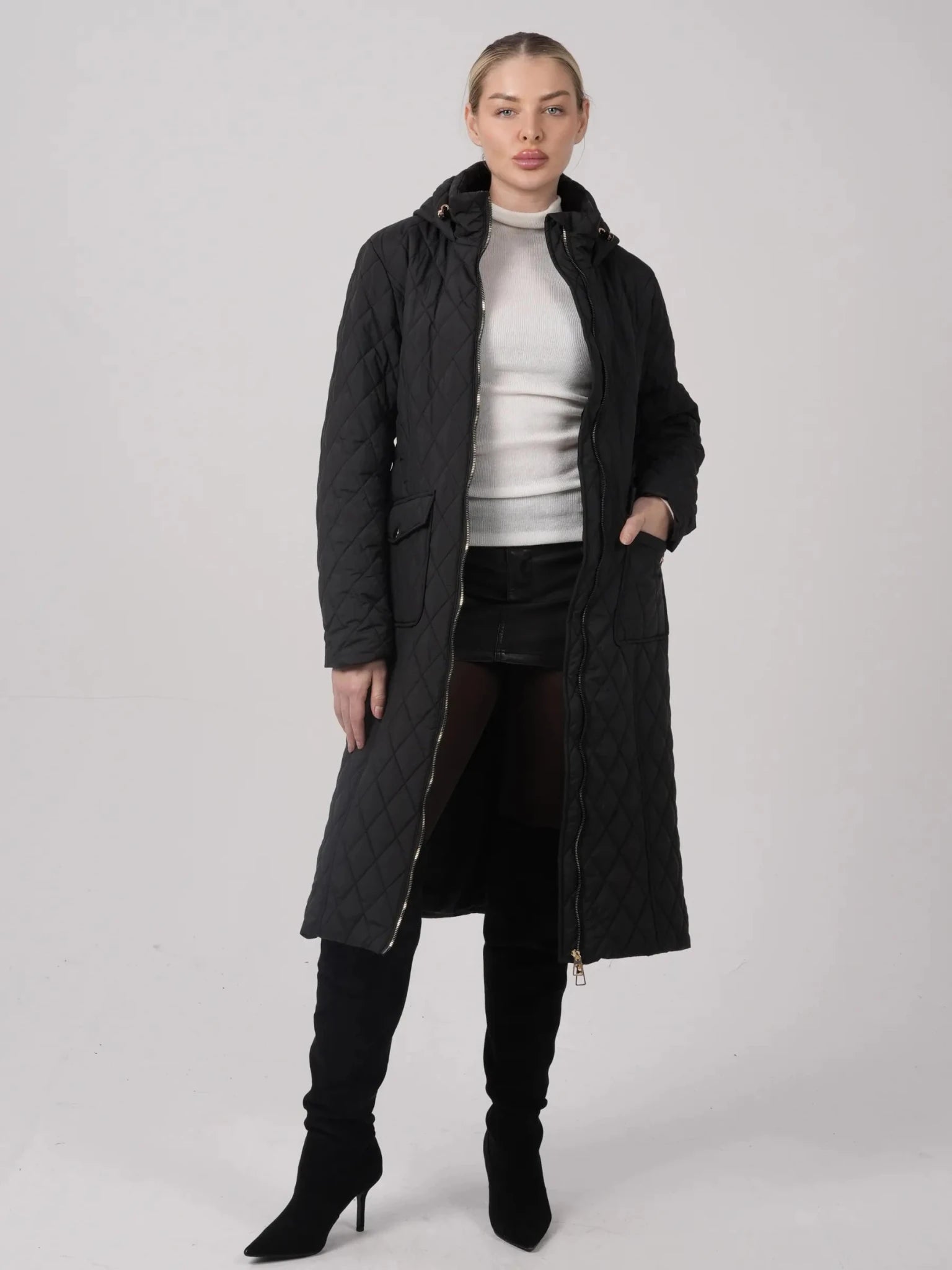 Long Dimond Quilted Belted Puffer - product image 3