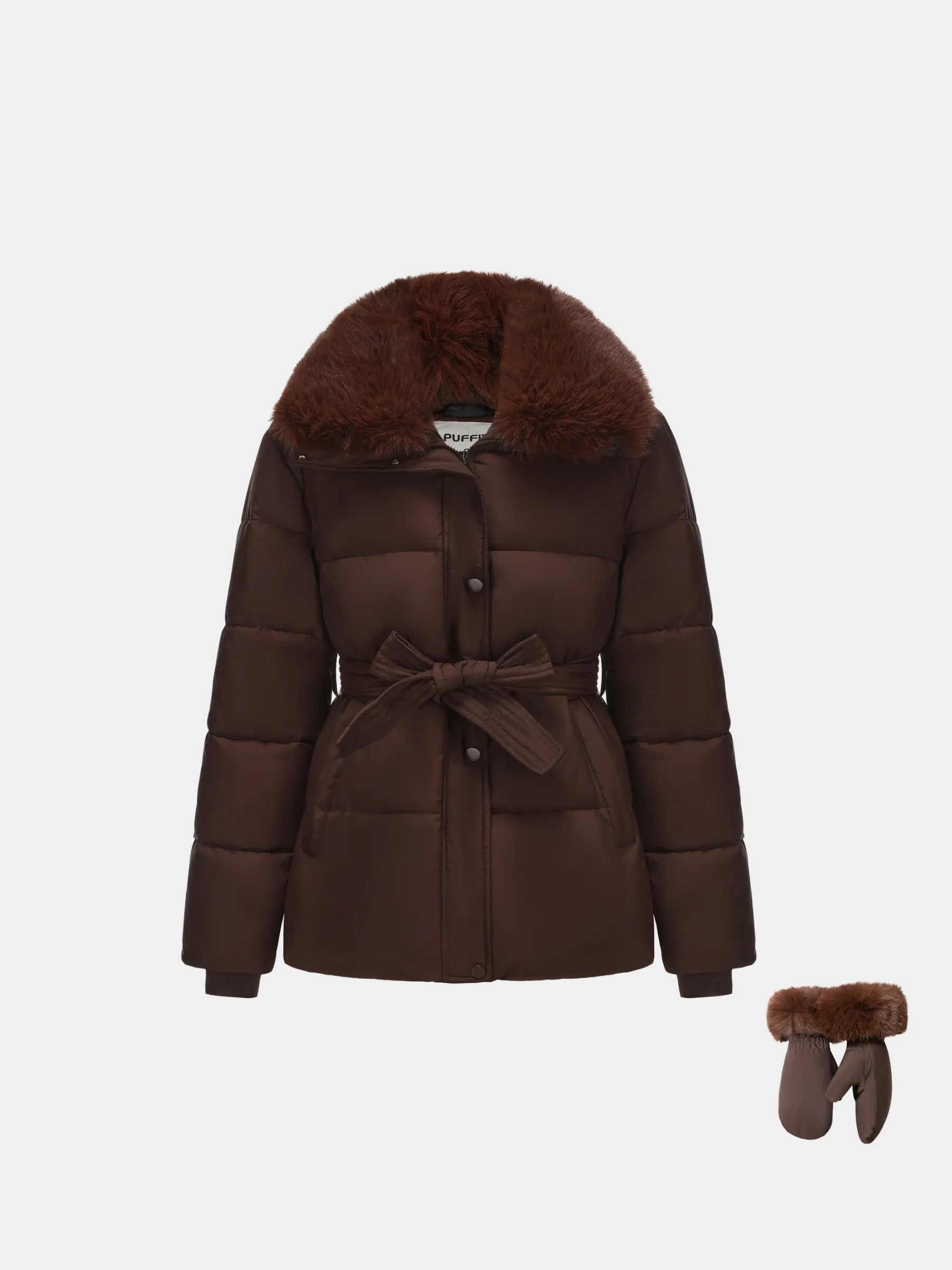 Elevated Detachable Faux Fur Collar Puffer With Belt - product image 1