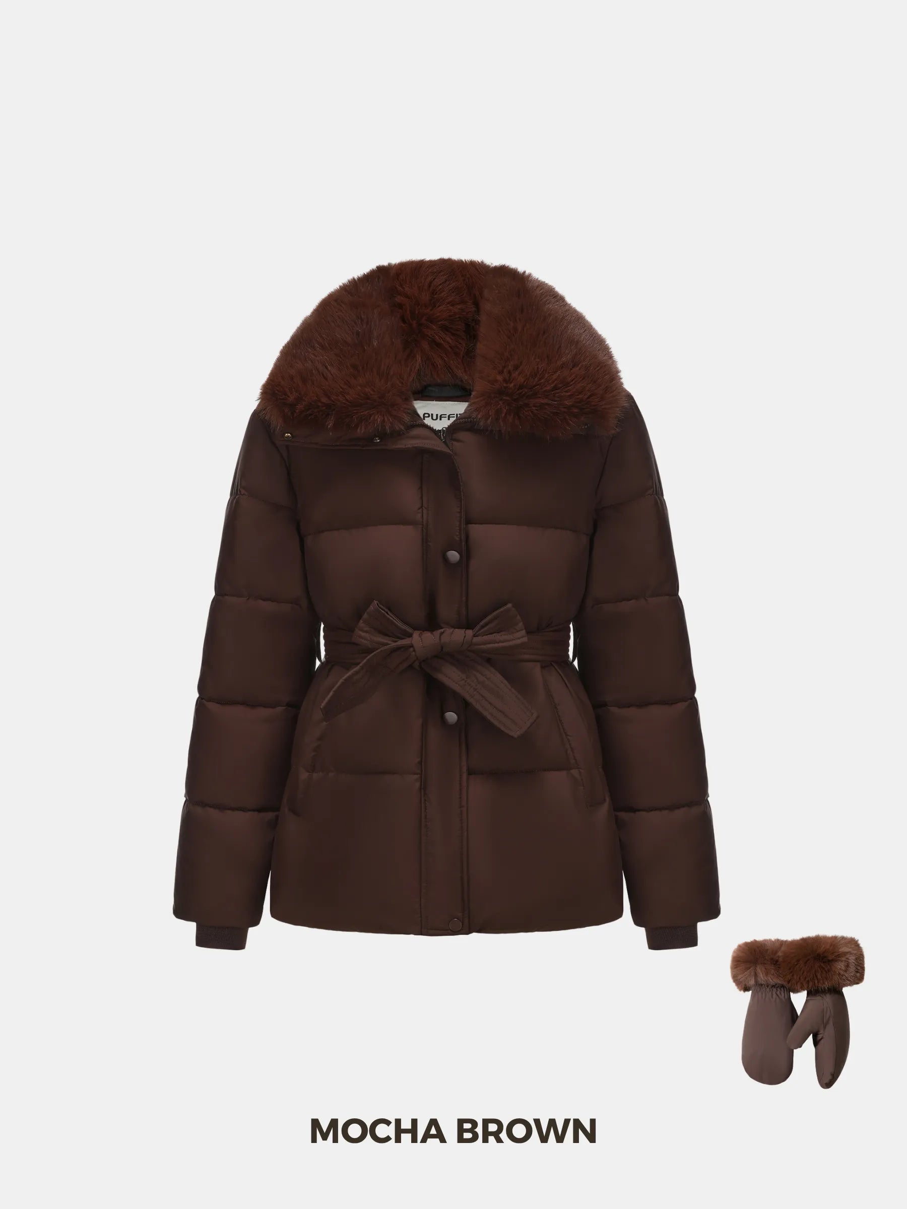 Elevated Detachable Faux Fur Collar Puffer With Belt - product image 2