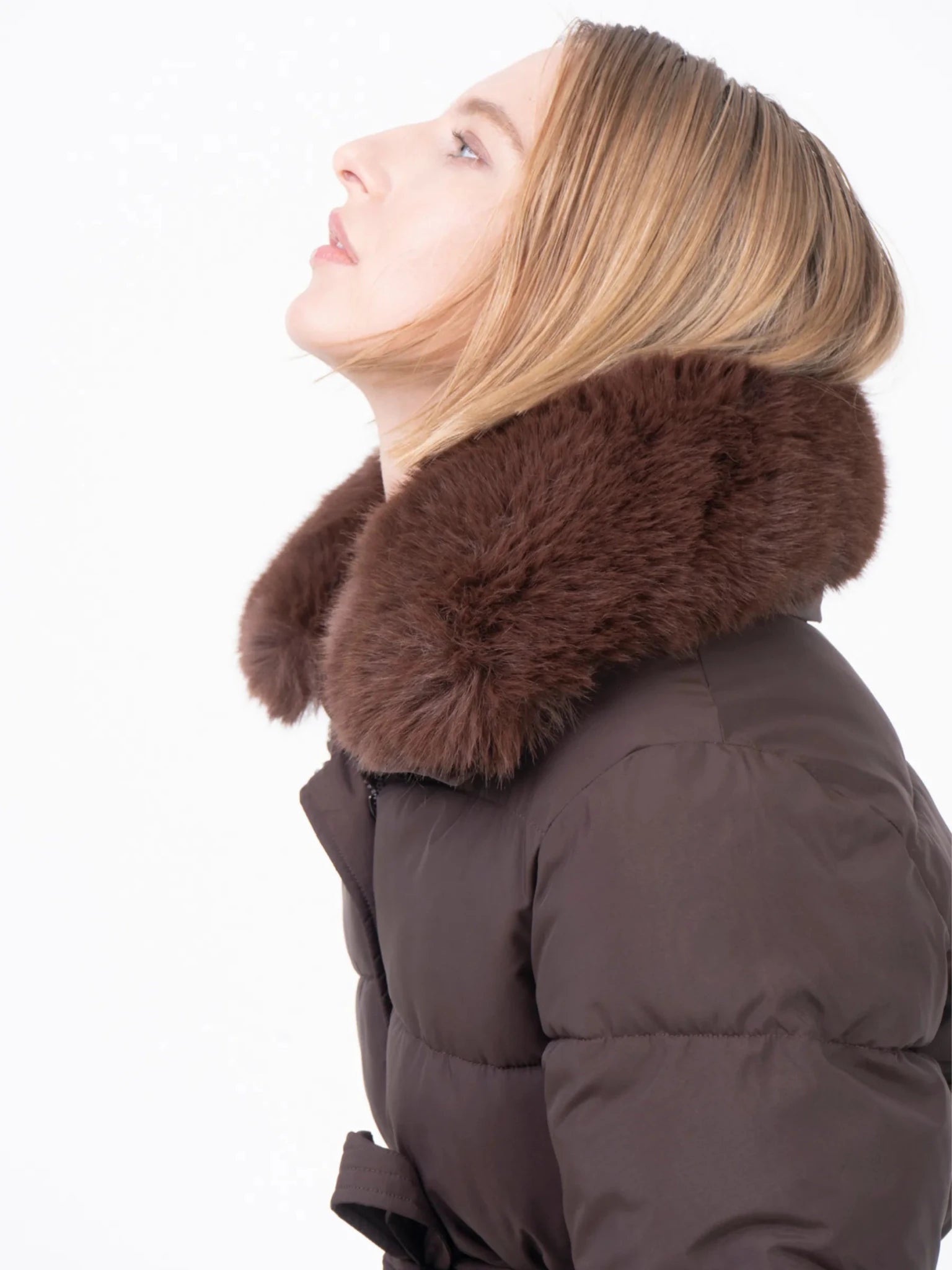Beige Elevated Detachable Faux Fur Collar Puffer With Belt - product image 6