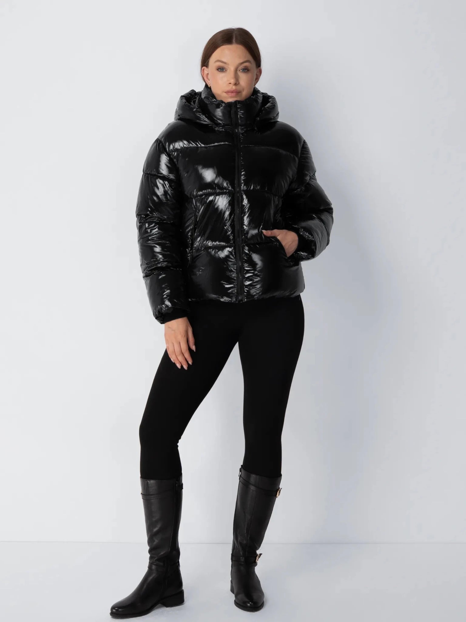 Shiny Black Detachable Hooded Puffer Jacket - product image 3