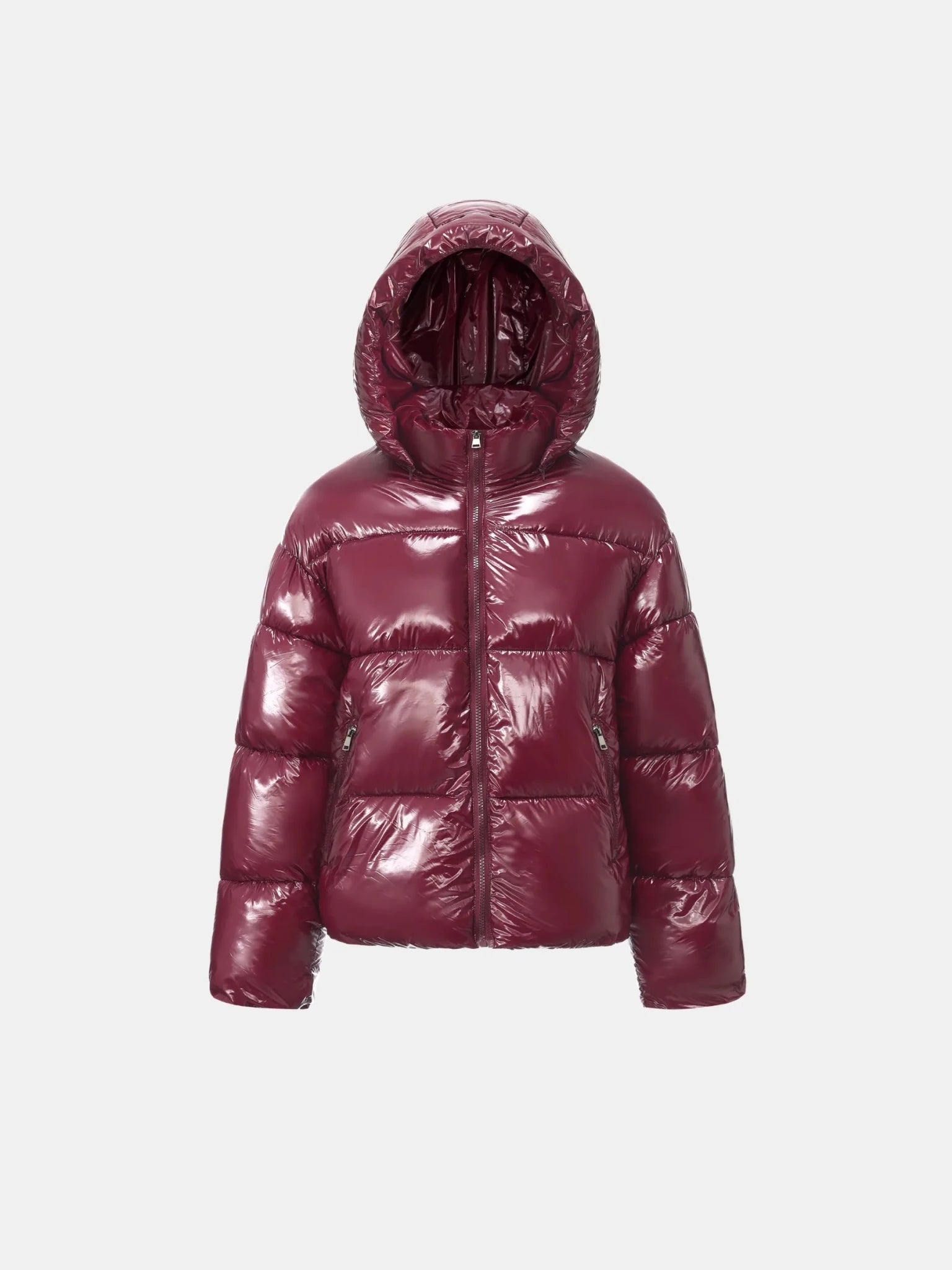 Shiny Burgundy Detachable Hooded Puffer Jacket - product image 1
