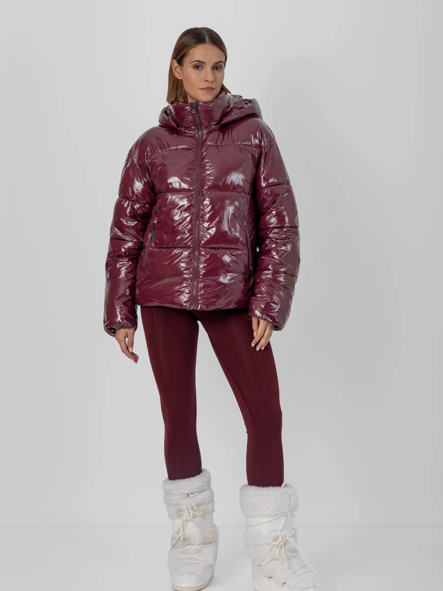 Shiny Burgundy Detachable Hooded Puffer Jacket - product image 2