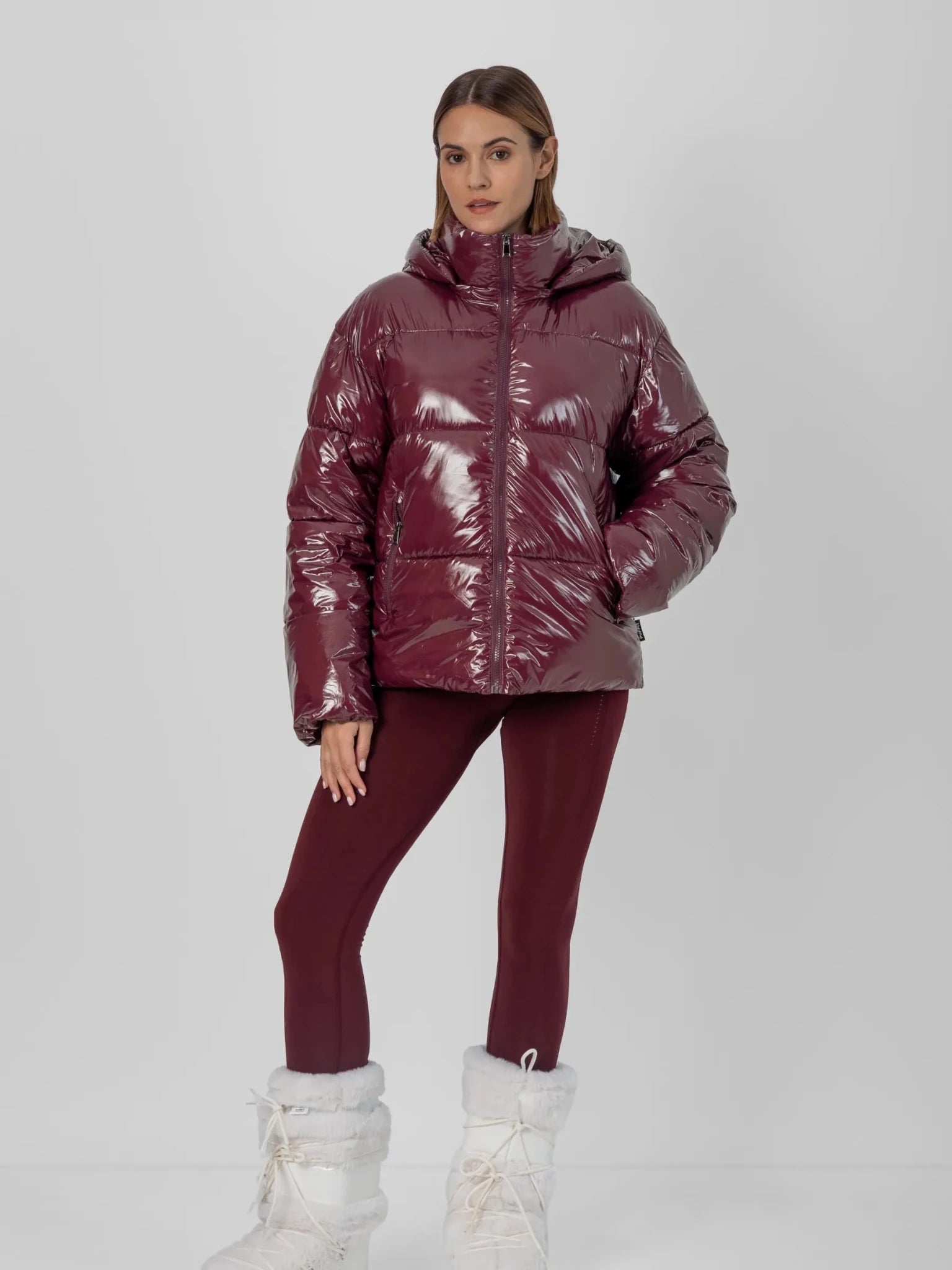 Shiny Burgundy Detachable Hooded Puffer Jacket - product image 5
