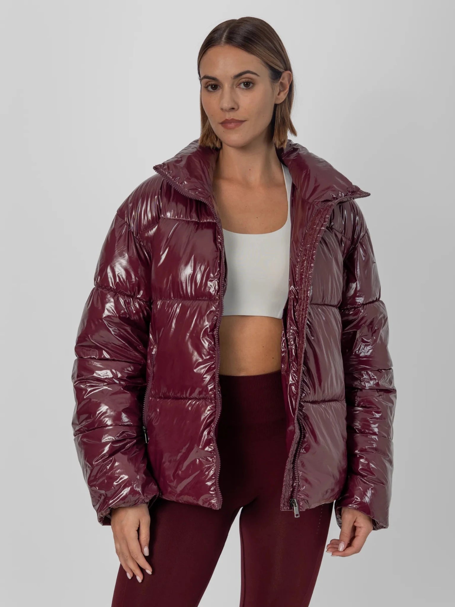 Shiny Burgundy Detachable Hooded Puffer Jacket - product image 3