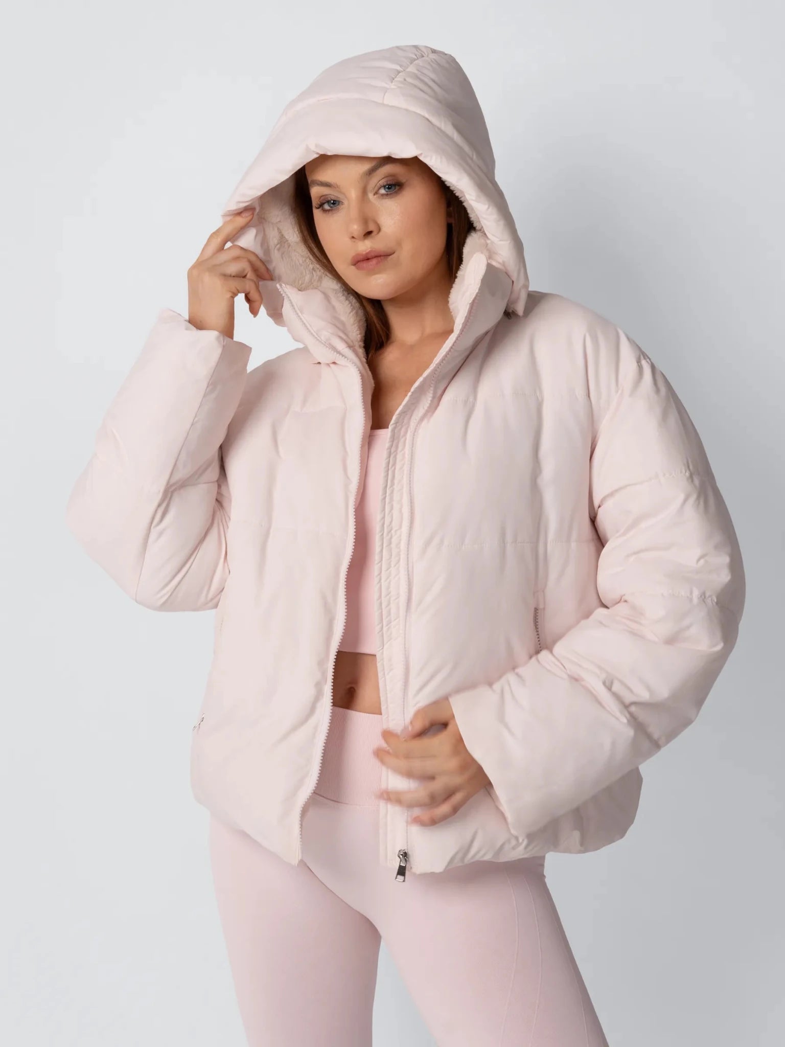 Faux Fur Lined Detachable Hooded Short Puffer Jacket - product image 12