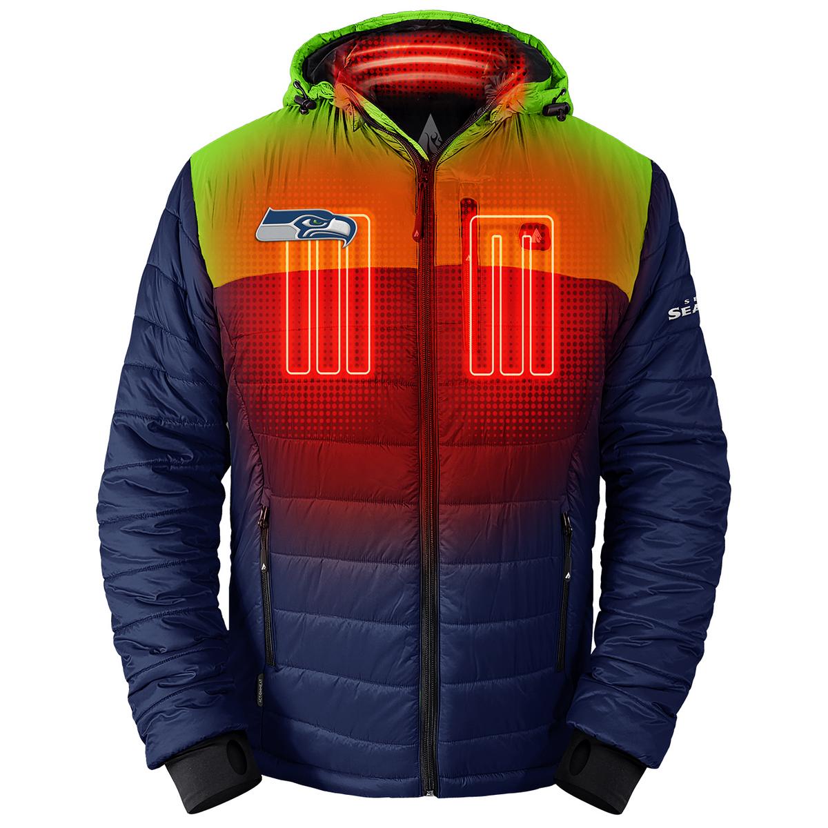 Heatrea Seattle Seahawks 5V Men's Colorblock Puffer Battery Heated Jacket