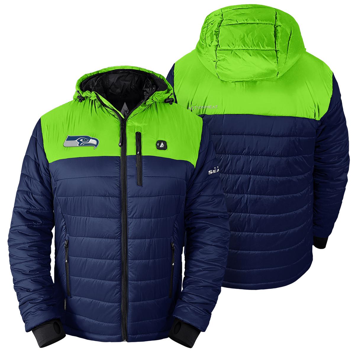 Heatrea Seattle Seahawks 5V Men's Colorblock Puffer Battery Heated Jacket