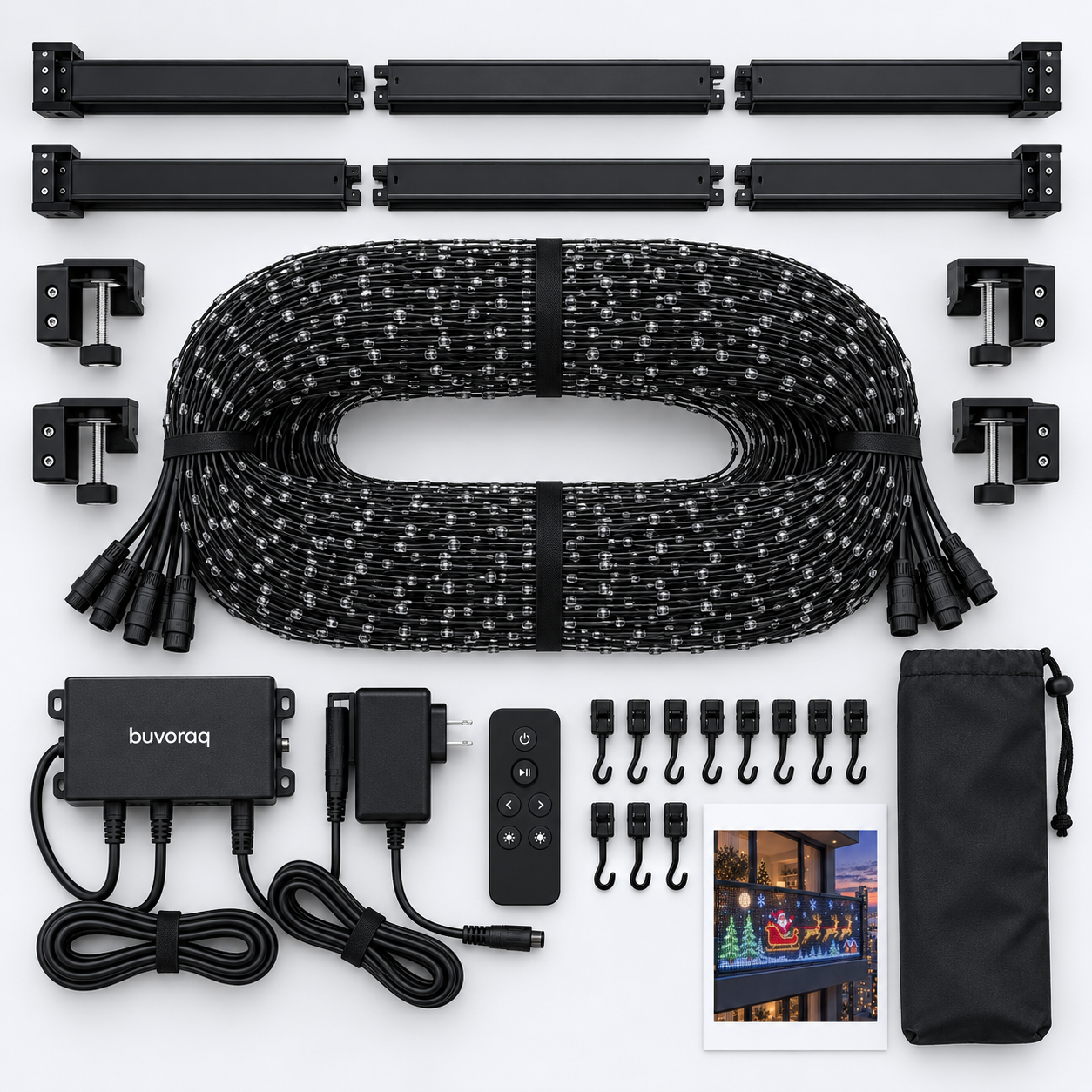 Complete buvoraq dense micro pixel curtain kit with upper and lower rails controller remote and carry sleeve
