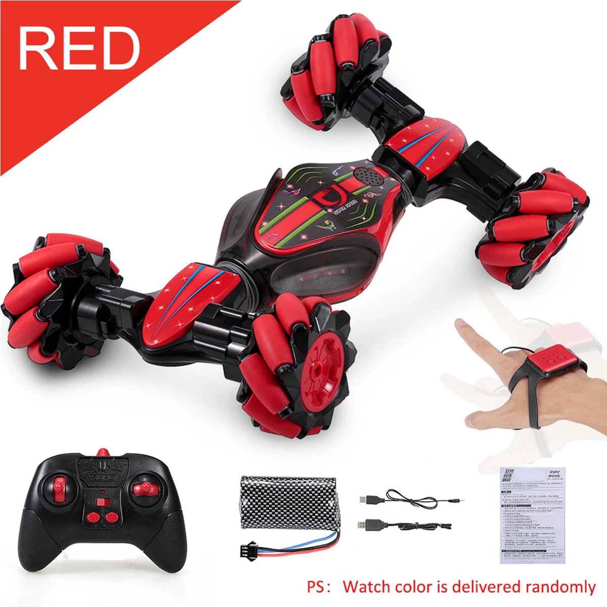 Masinuta Twist Air Gesture Car, Stunt Car, telecomanda 2.4 GHz, telecomanda ceas, control gestual, lumini led, sunete, 83A, Albastru