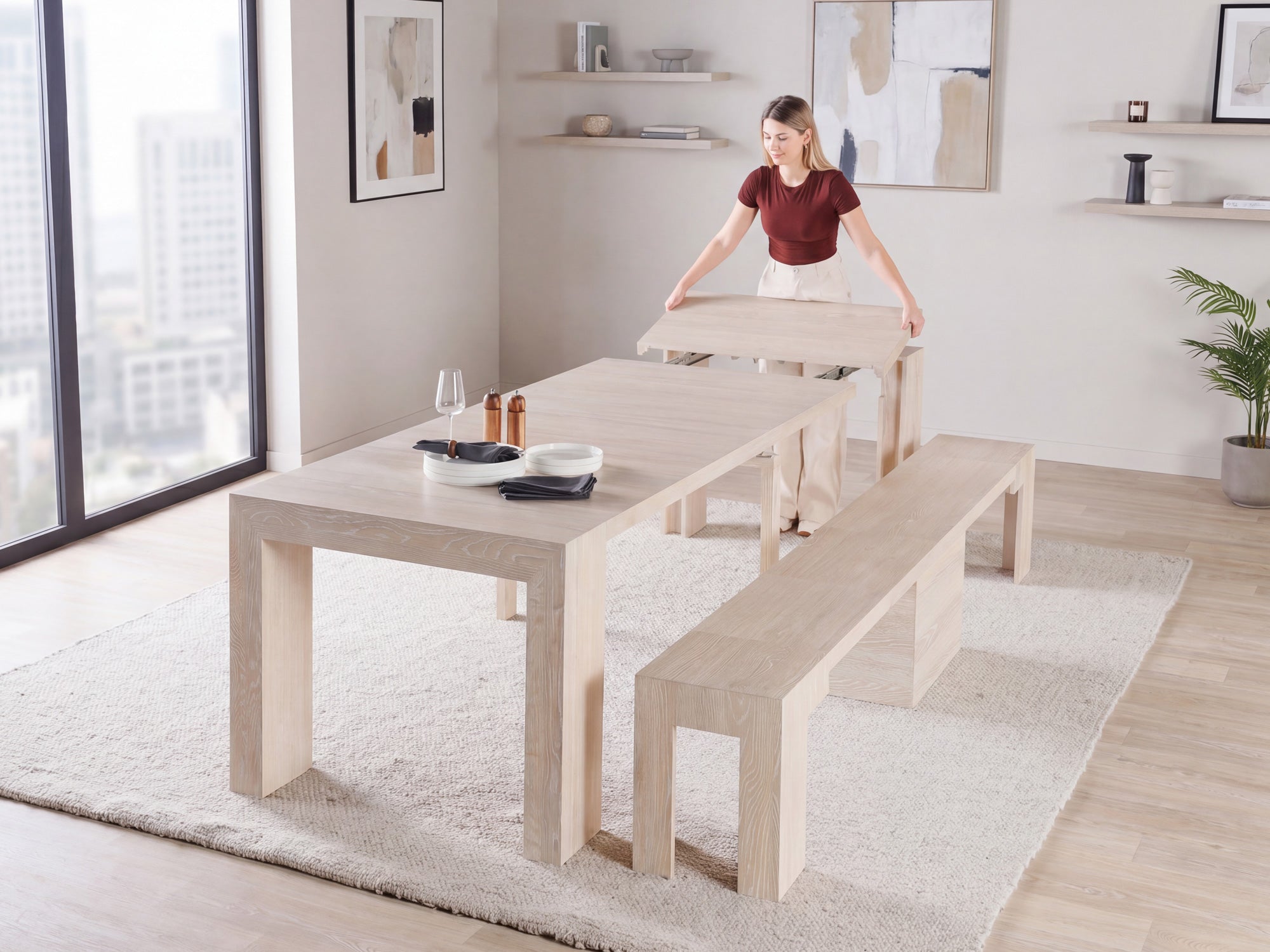 Extendable Dining Table & Bench Set | Seats 2–12