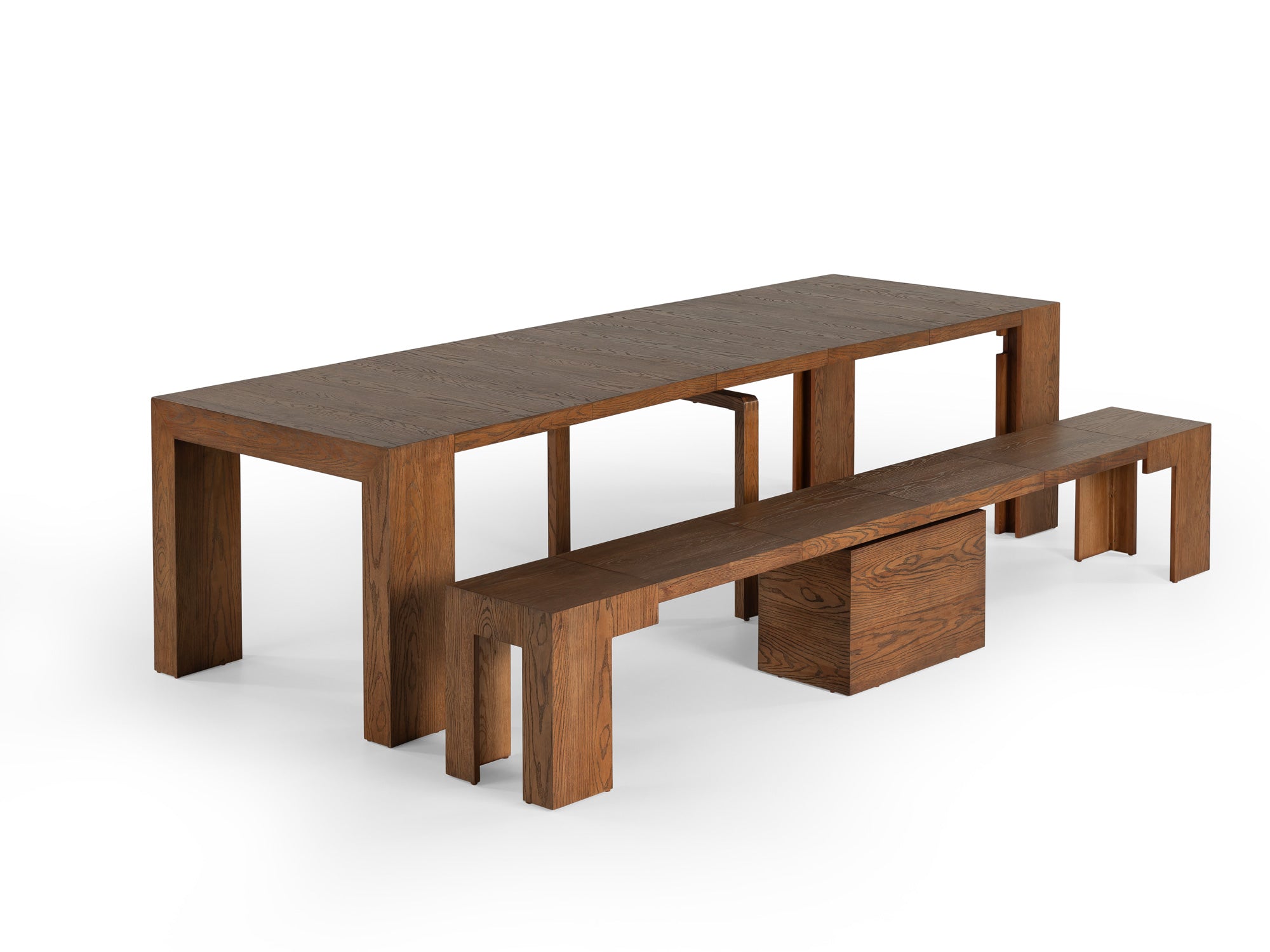 CXACXC extendable dining table and bench set in American Walnut