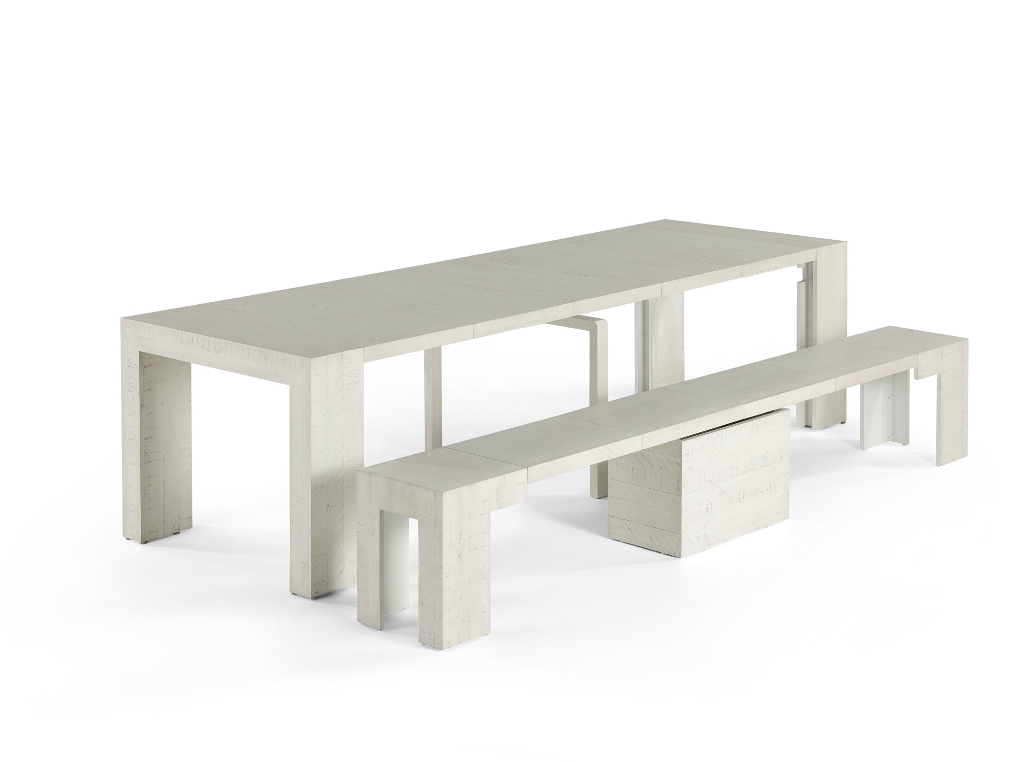 CXACXC extendable dining table and bench set in Canadian Birch