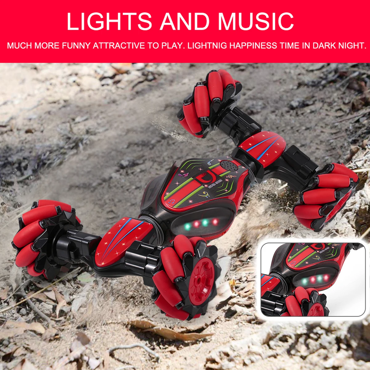 Masinuta Twist Air Gesture Car, Stunt Car, telecomanda 2.4 GHz, telecomanda ceas, control gestual, lumini led, sunete, 83A, Albastru