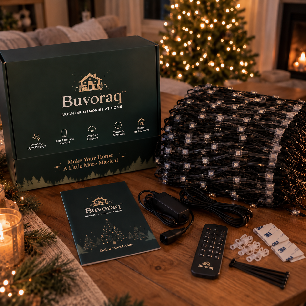 Buvoraq curtain light package with pixel strands controller remote power supply and mounting accessories