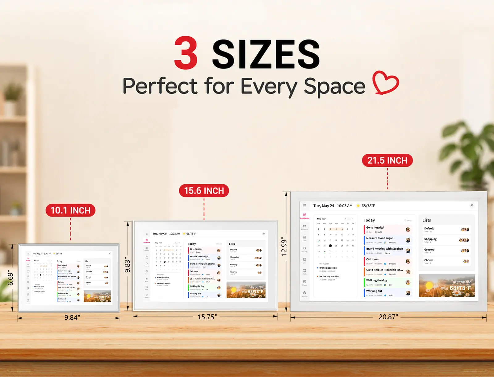 Smart Digital Wall Calendar 15.6 Inch White