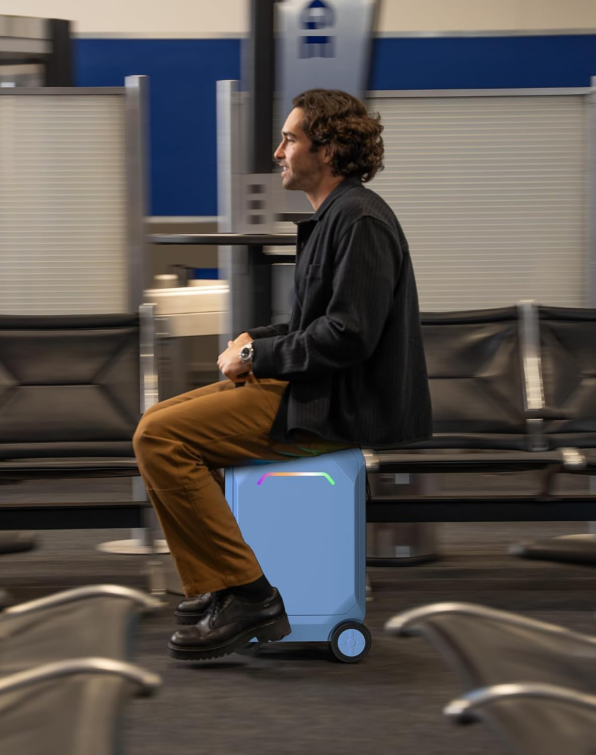 Smart Rideable luggage-Roller carry-on luggage 22x14x9-TSA,Airline-Approved 22 inch Hardshell,Zipperless Travel Suitcase with Rolling Wheels,App Control-Cabin Suitcase for Airport Travel(Silver)