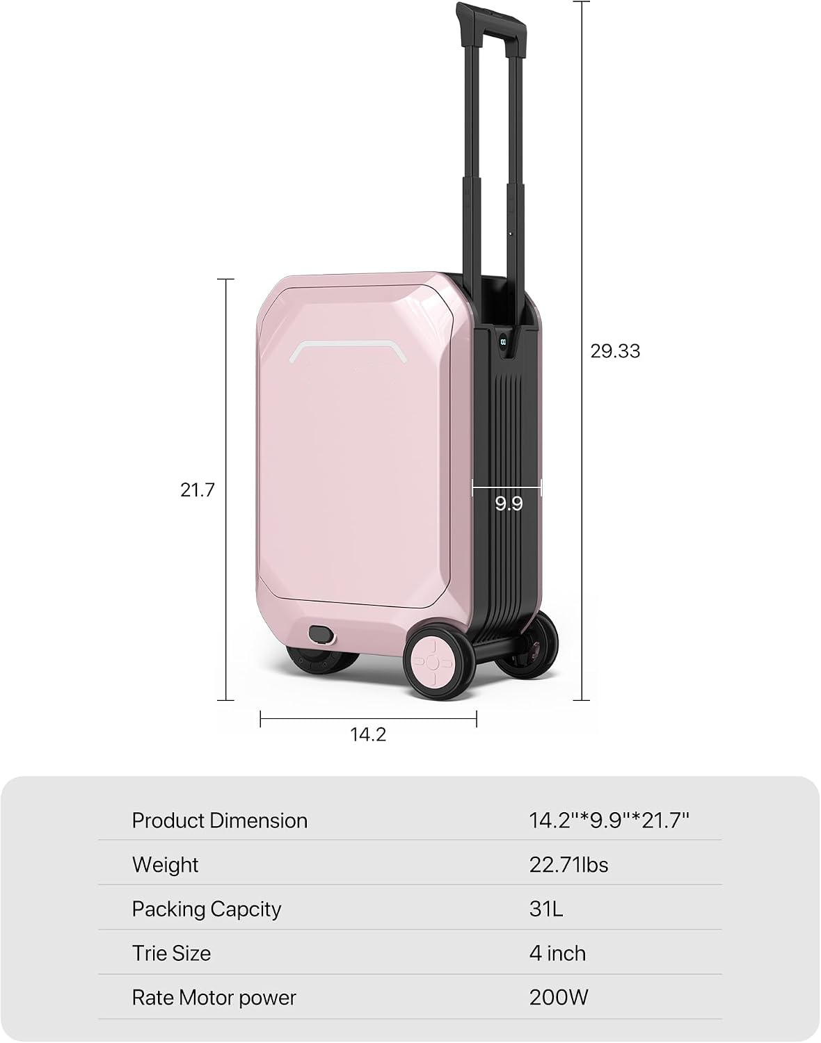 Smart Rideable luggage-Roller carry-on luggage 22x14x9-TSA,Airline-Approved 22 inch Hardshell,Zipperless Travel Suitcase with Rolling Wheels,App Control-Cabin Suitcase for Airport Travel(Silver)