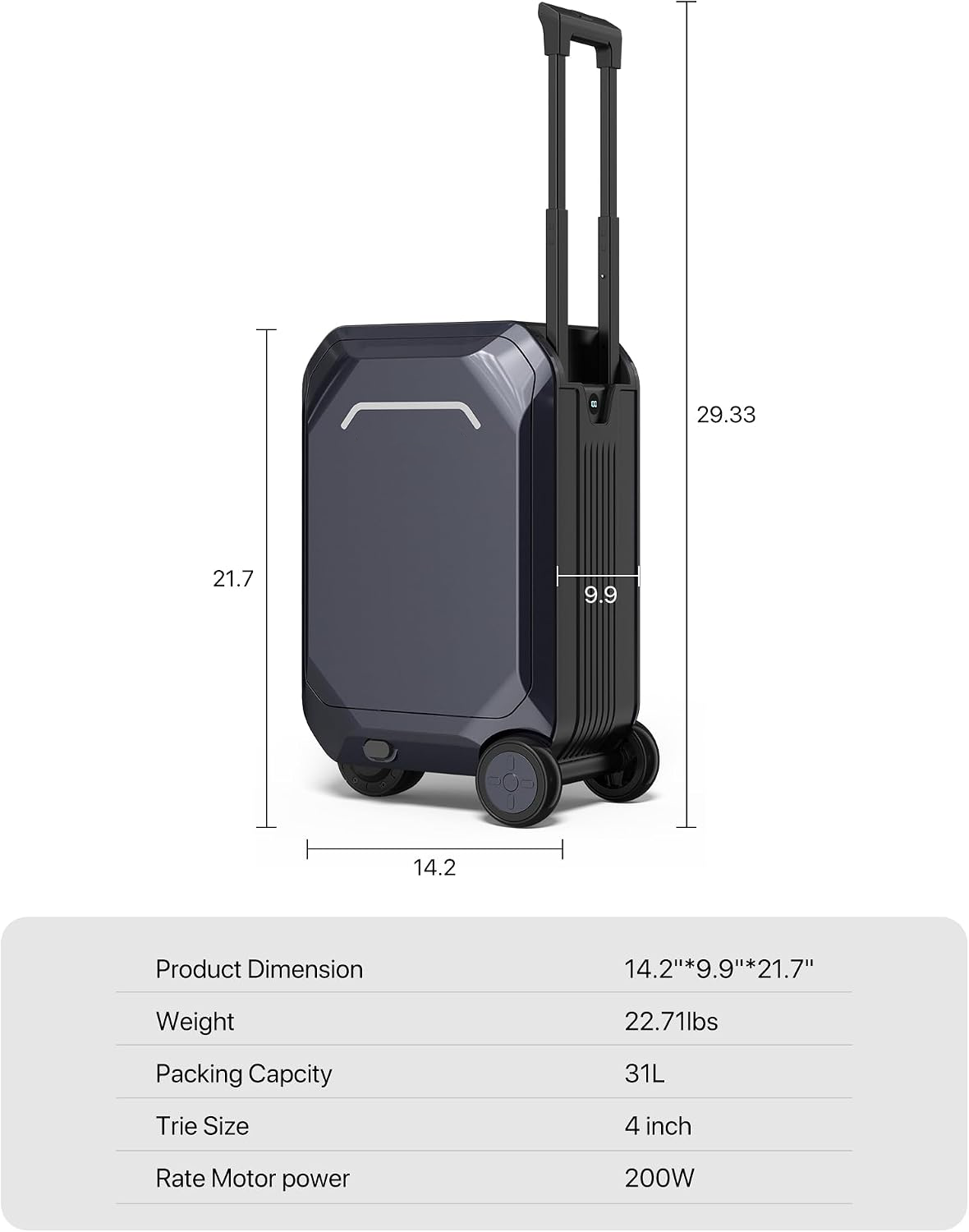 Smart Rideable luggage-Roller carry-on luggage 22x14x9-TSA,Airline-Approved 22 inch Hardshell,Zipperless Travel Suitcase with Rolling Wheels,App Control-Cabin Suitcase for Airport Travel(Silver)